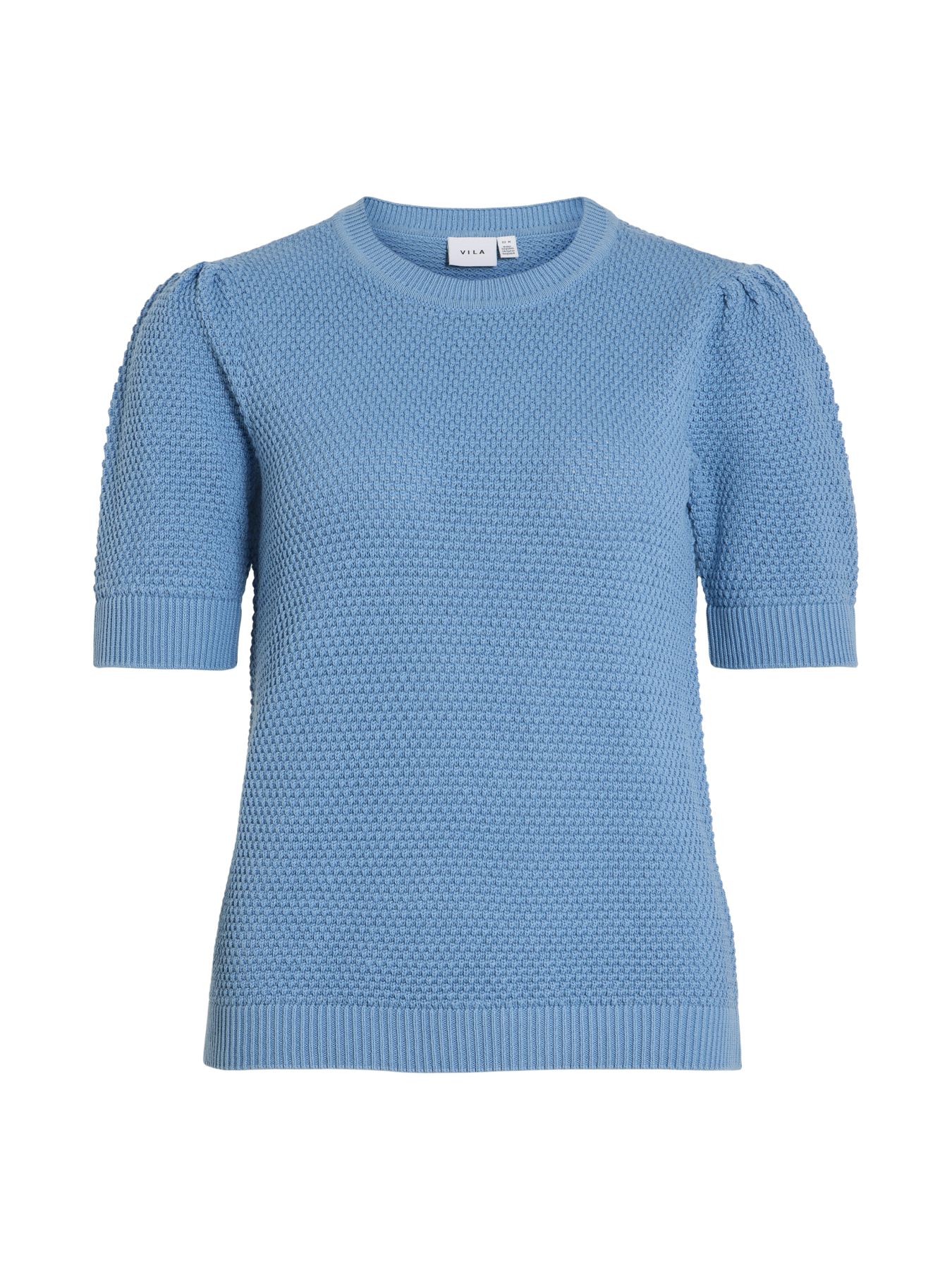 vila VIDALO O-NECK S/S KNIT TOP - NOOS Blissful Blue 2900154714014