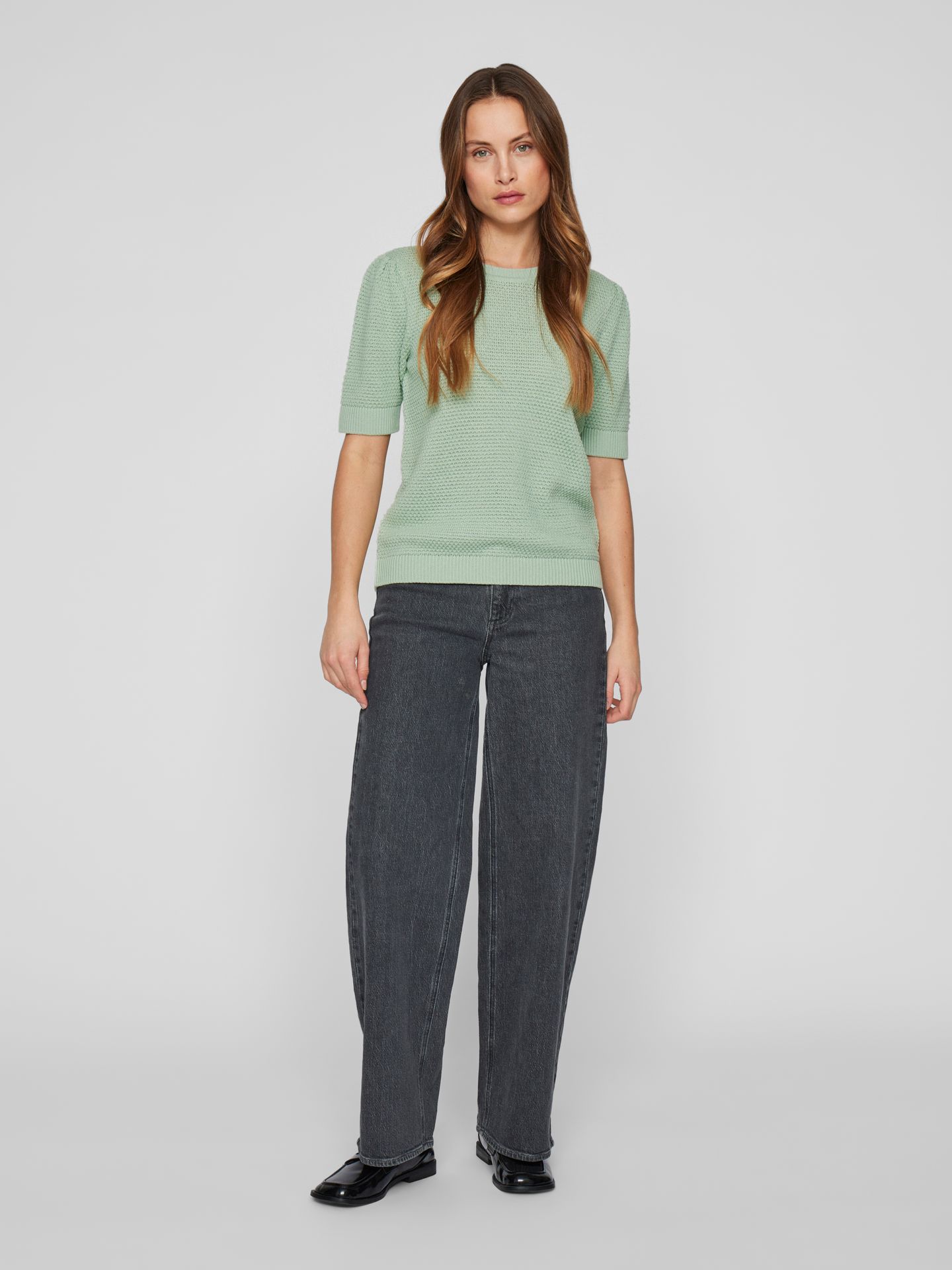 vila VIDALO O-NECK S/S KNIT TOP - NOOS Silt Green 2900154715035