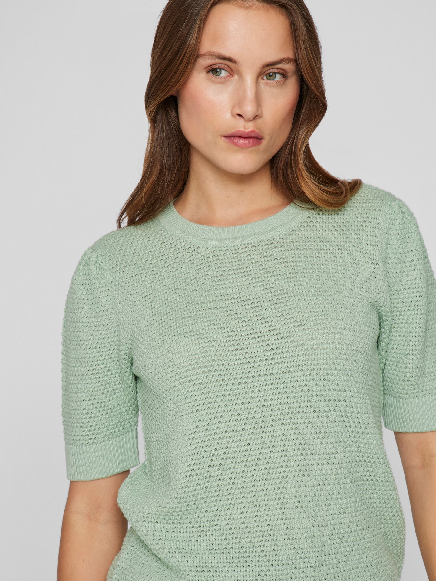 vila VIDALO O-NECK S/S KNIT TOP - NOOS Silt Green 2900154715035