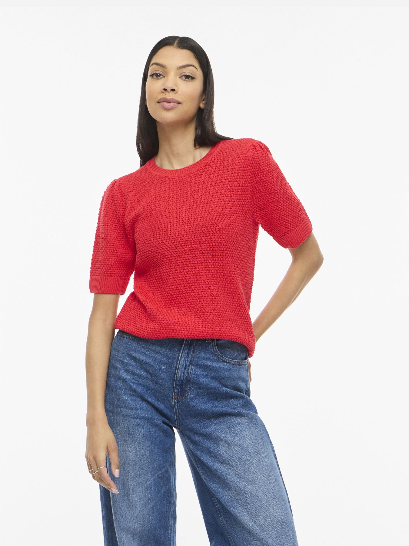 Vila VIDALO O-NECK S/S KNIT TOP - NOOS Hibiscus 2900163995022