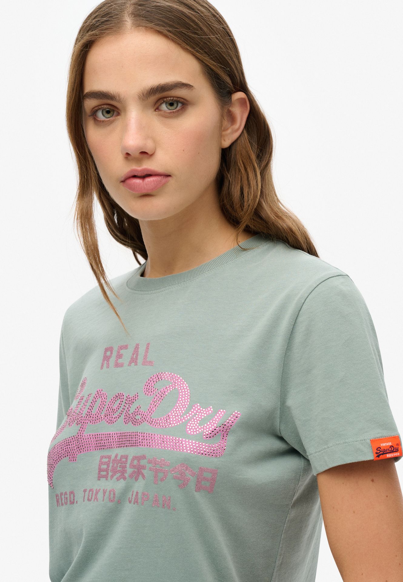 Superdry Vl Rhinestone slim tee Silver Blue 2900154732063