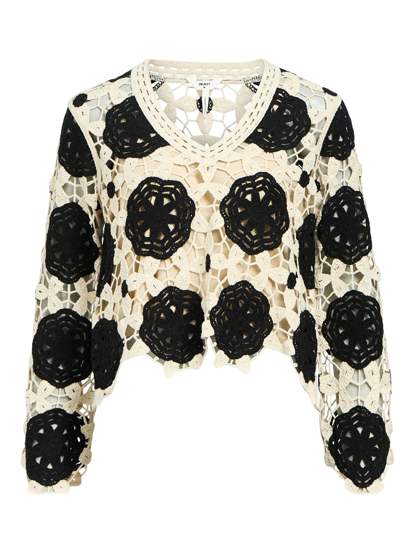 Object OBJELENA RE L/S KNIT PULLOVER CC2 S Sandshell/Black 00112377-EKA22000400000005