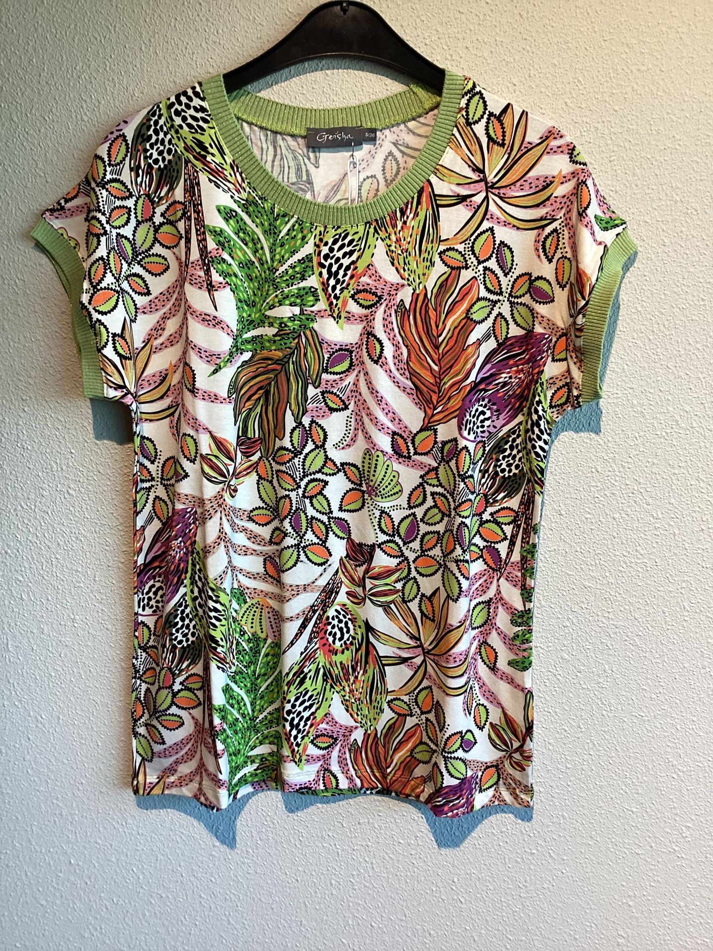 geisha T-shirt fancy rib AOP 540 Pr.07-25-1 lime/mango 2900156450064