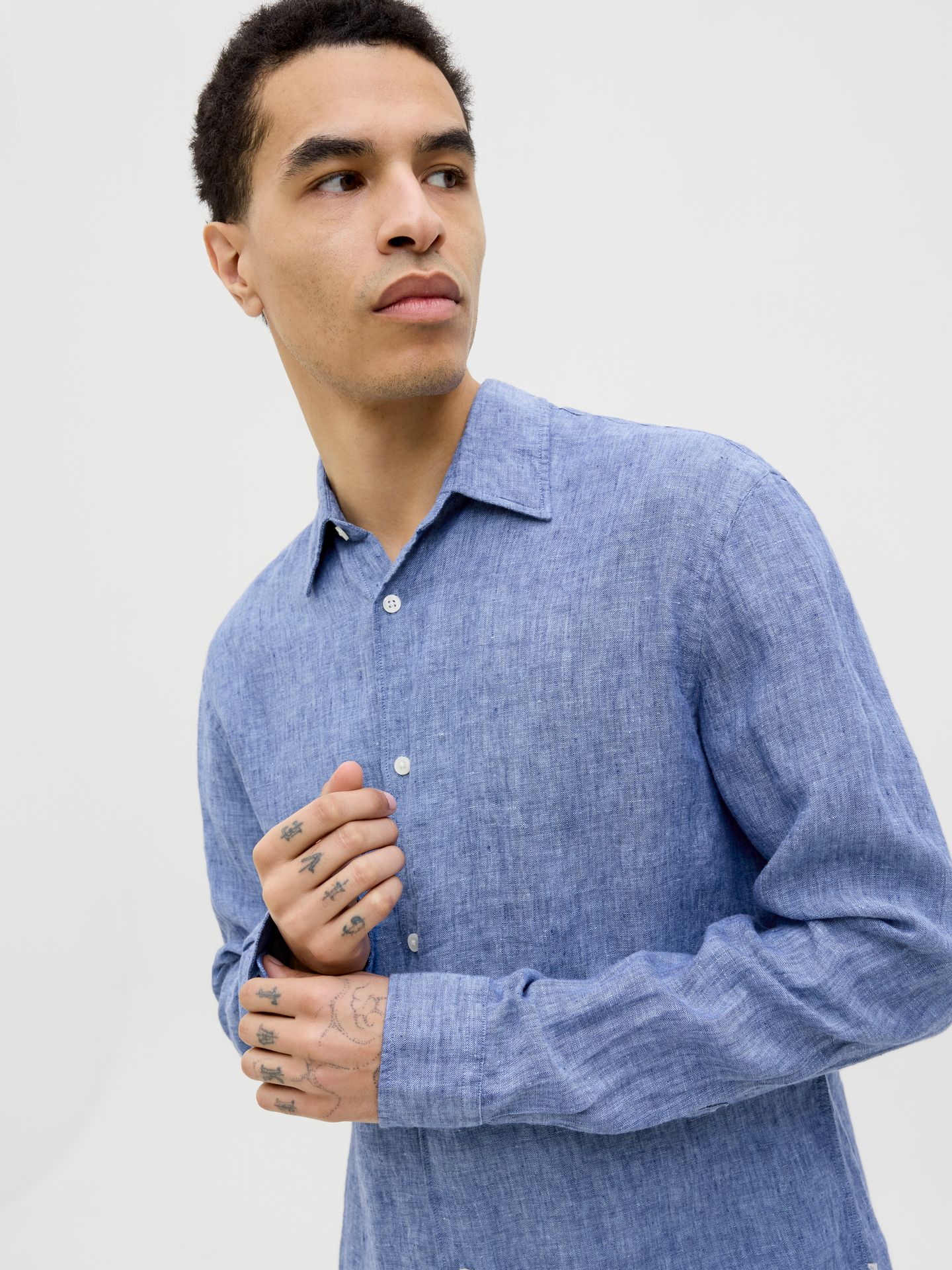 Jack & Jones JPRBLALAWRENCE LINEN L/S SHIRT Faded Denim/MELANGE 2900154984035