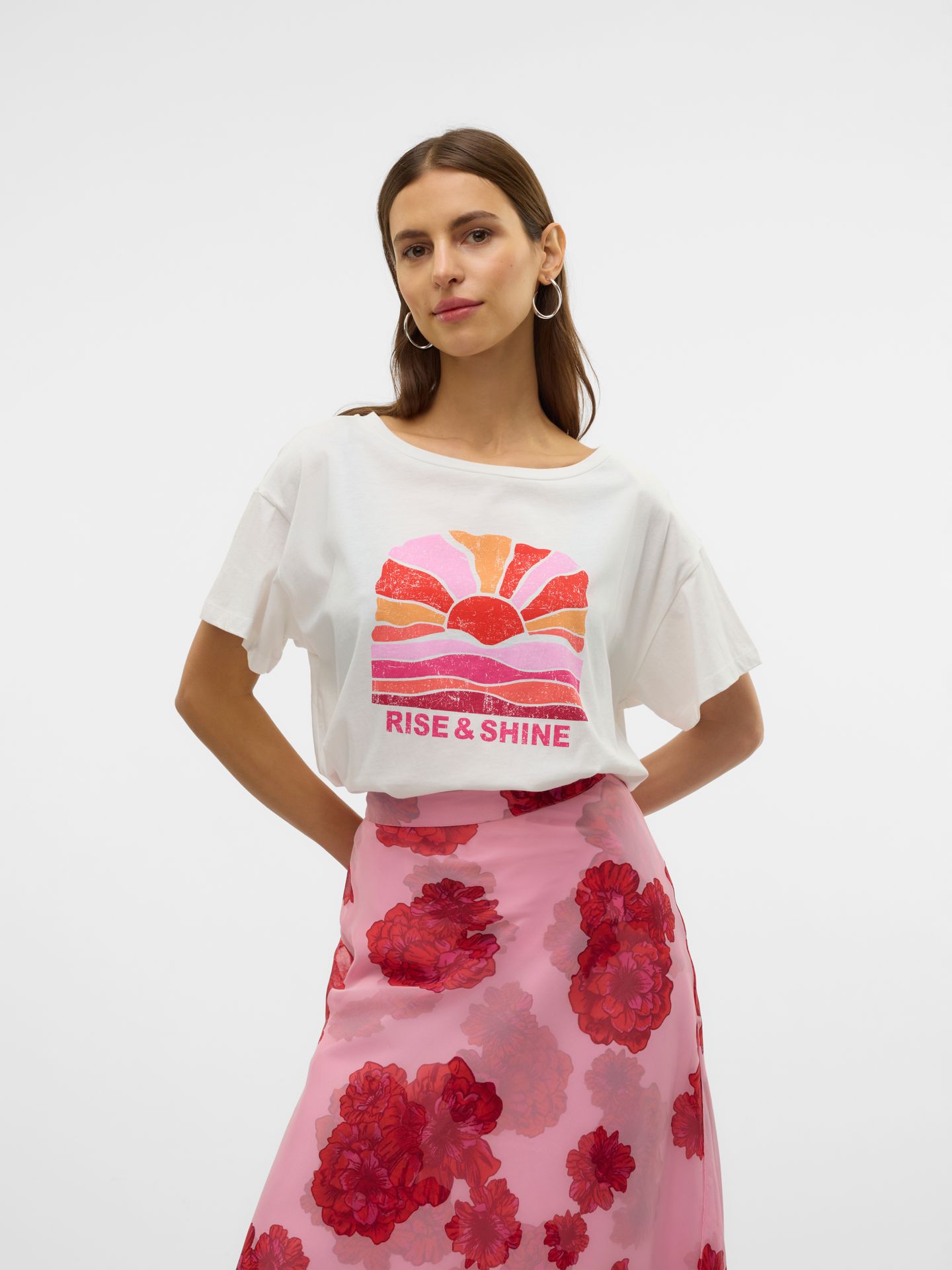 Vero Moda VMDINA S/S BOAT NECK TOP JRS BTQ GA Snow White/Artichoke 2900154960022