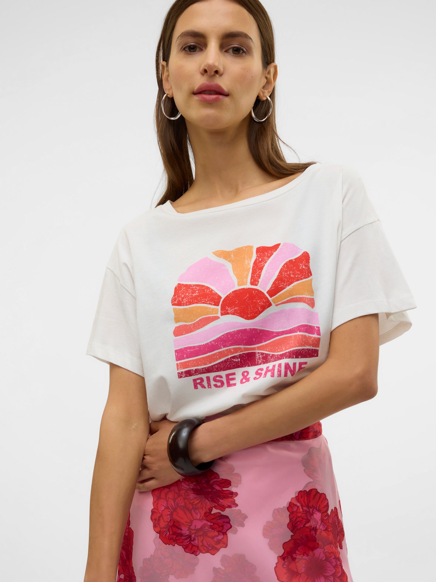 Vero Moda VMDINA S/S BOAT NECK TOP JRS BTQ GA Snow White/Artichoke 2900154960022