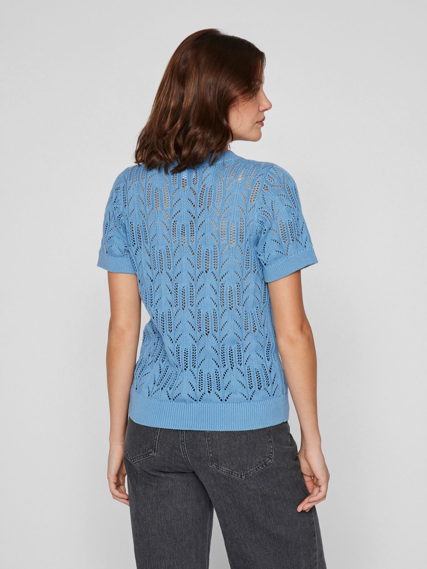 vila VICOTTI S/S O-NECK KNIT TOP - NOOS Blissful Blue 2900154969056