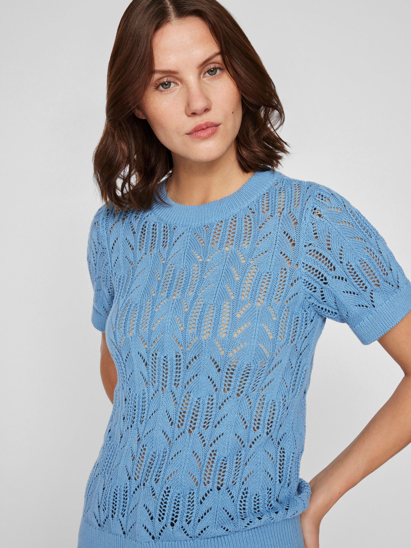 vila VICOTTI S/S O-NECK KNIT TOP - NOOS Blissful Blue 2900154969056