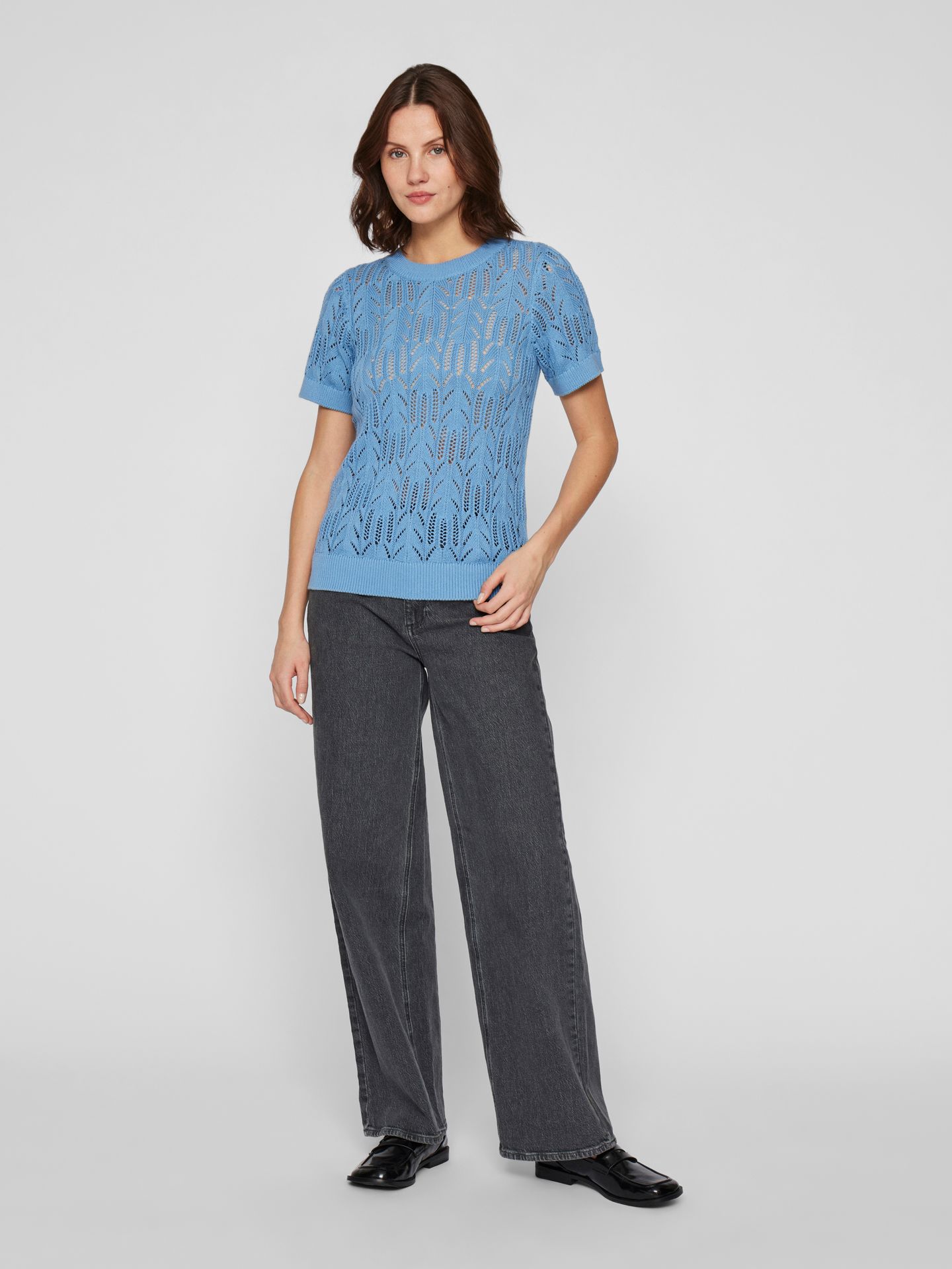 vila VICOTTI S/S O-NECK KNIT TOP - NOOS Blissful Blue 2900154969056