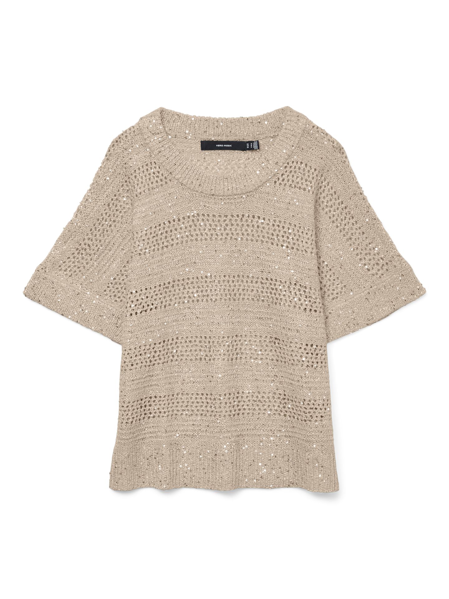 Vero Moda VMLEILANI STRIPE SS O-NECK PULLOVER Cement/W. SILVER SEQUINCE 00112451-EKA26011400003347