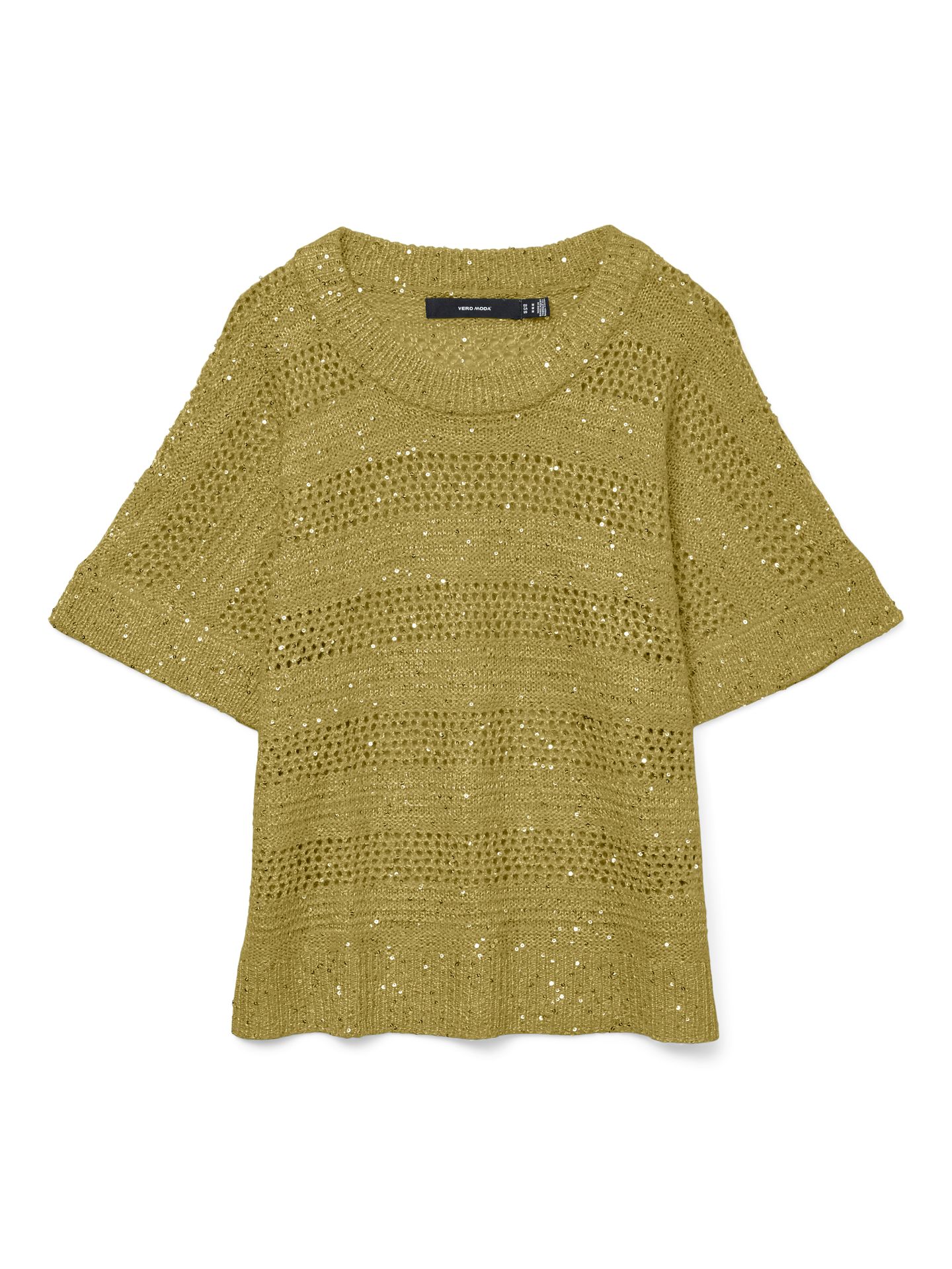 Vero Moda VMLEILANI STRIPE SS O-NECK PULLOVER Willow/W. SILVER SEQUINCE 00112451-EKA26011400003348