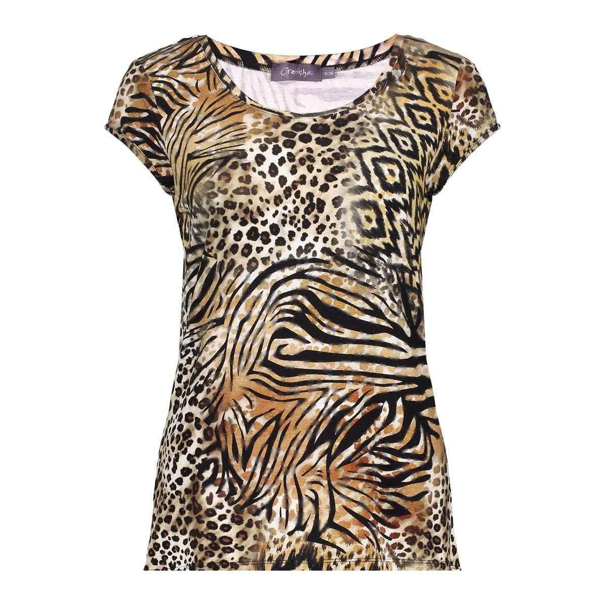 Geisha T-shirt round neck jersey AOP 775 PR.06-25-2 brown/black 00112873-EKA26013800000073