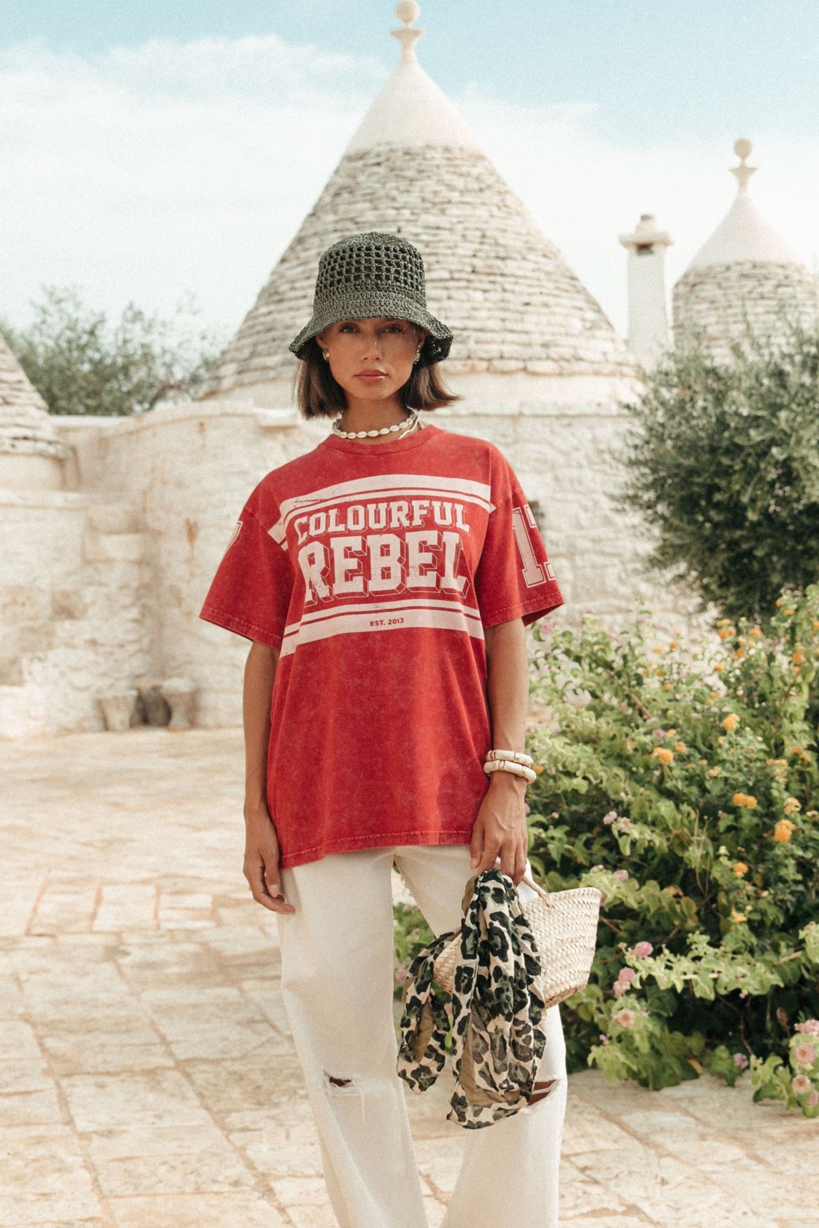 Colourful Rebel Logo Block Acid Wash Loosefit Tee 650 racing red 2900155787048