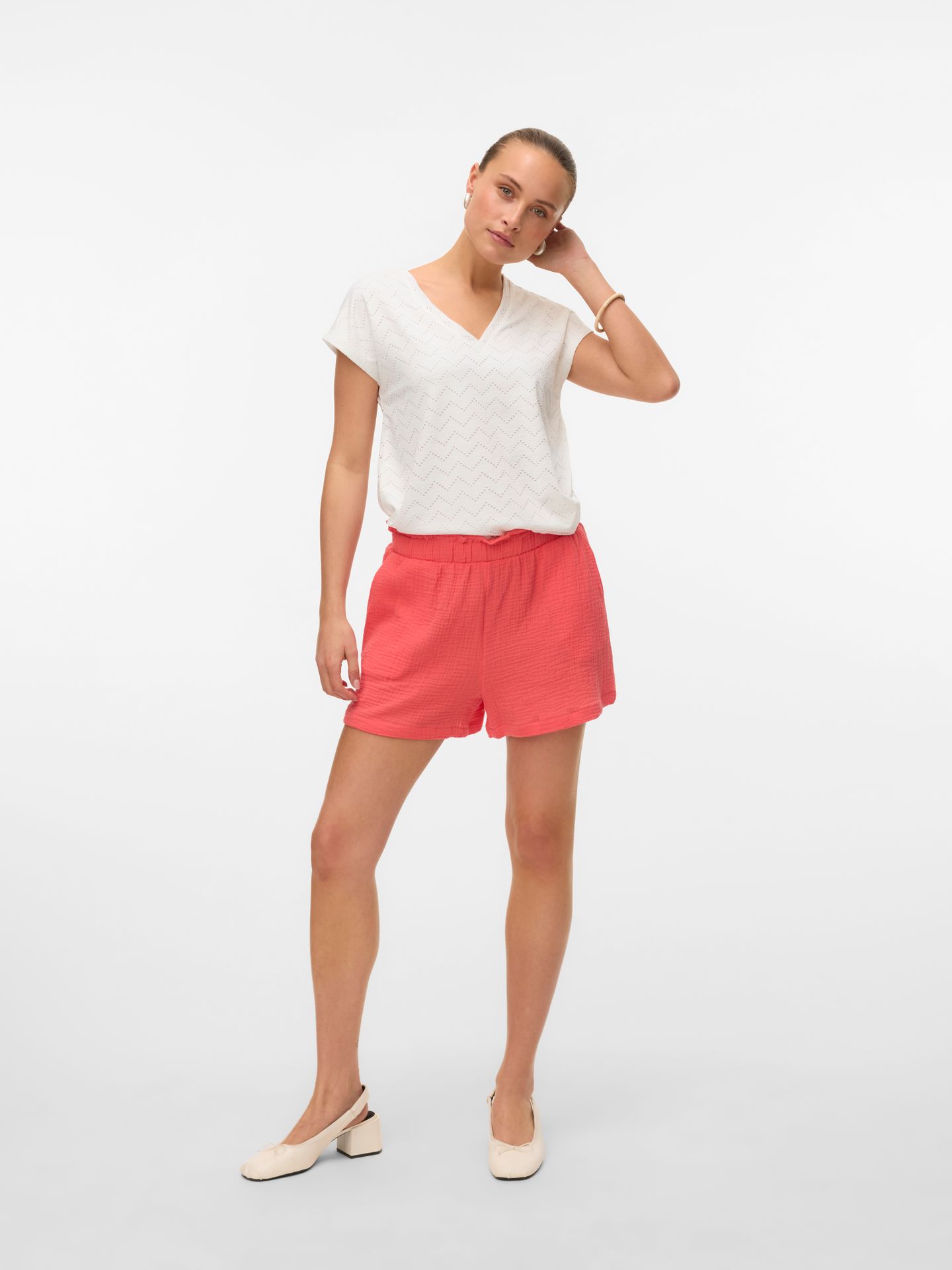 Vero Moda VMTHAS SS V-NECK TOP JRS GA VO Snow White 2900155846011