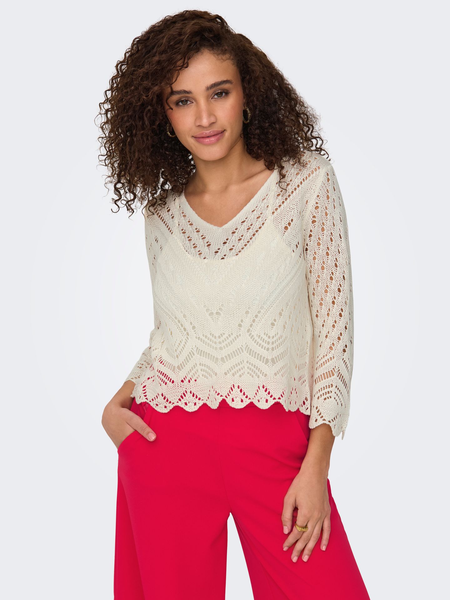 JDY JDYNEW SUN 3/4 CROPPED PULLOVER KNT Eggnog 2900155866026 JDY JDYNEW SUN 3/4 CROPPED PULLOVER KNT Eggnog 2900155866026