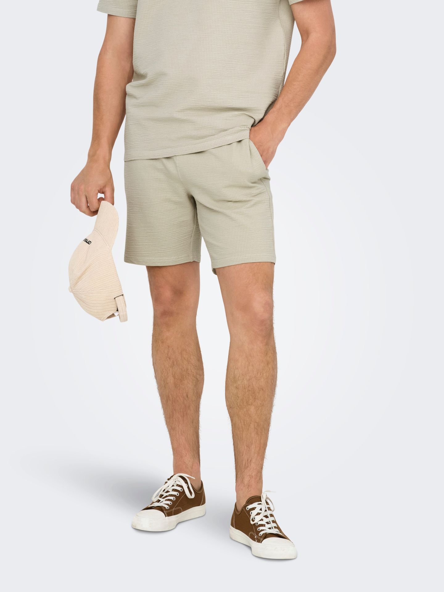 Only & Sons ONSKIAN LIFE REG SEERSUCKER SHORTS Silver Lining 00112997-EKA26011400000722