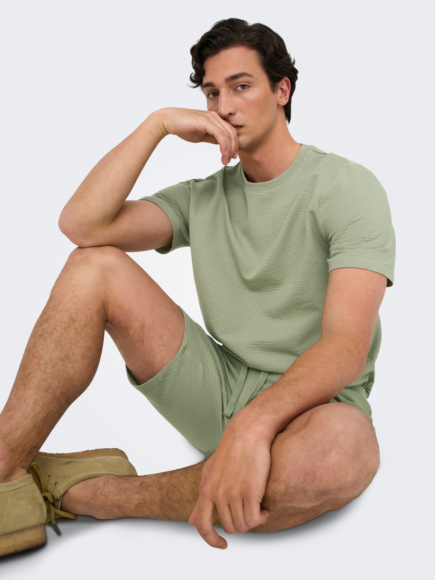 Only & Sons ONSKIAN LIFE REG SEERSUCKER SHORTS Seagrass 2900165413036