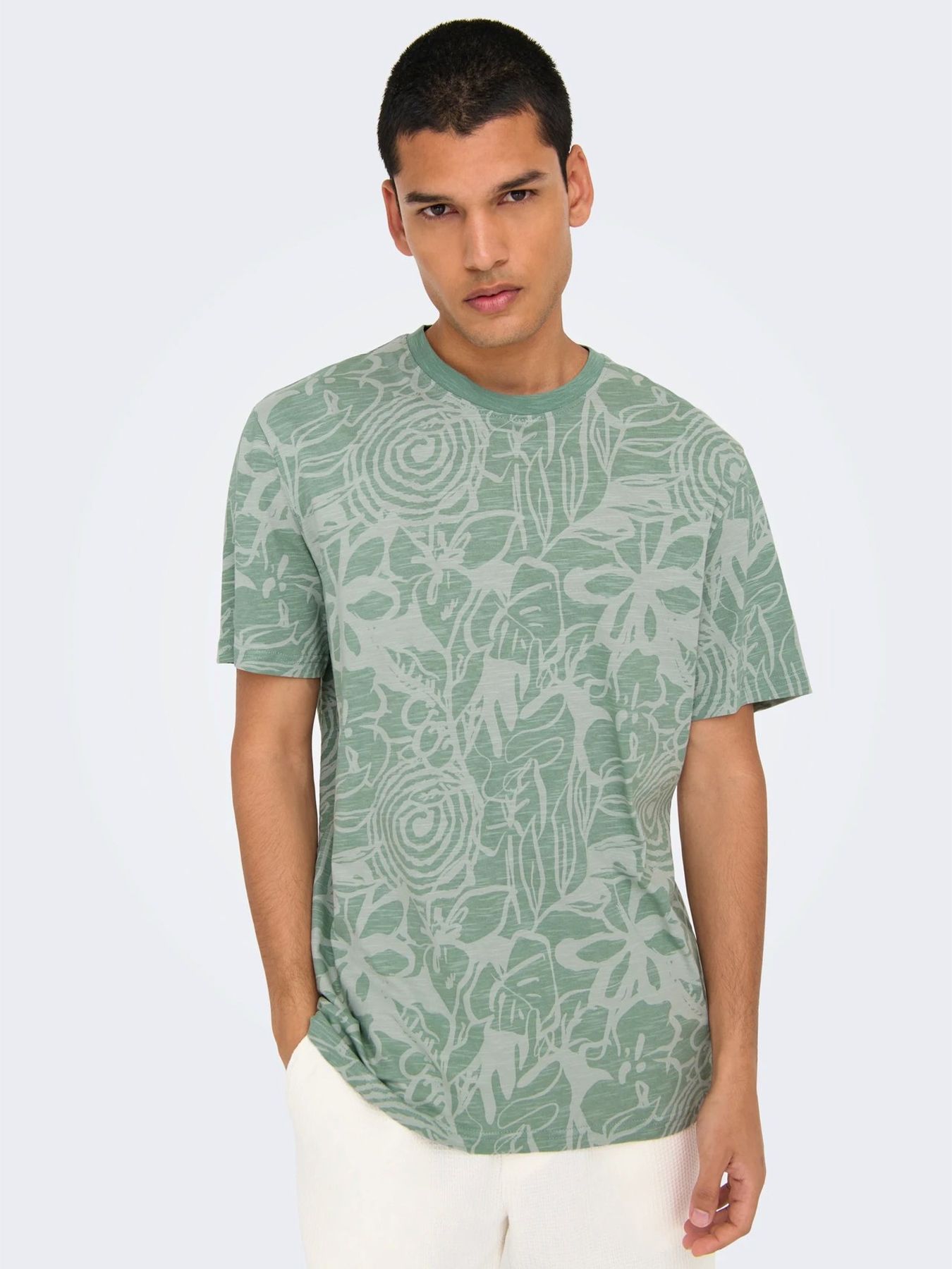 Only & Sons ONSPERRY FLOWER LIFE AOP REG SS TEE Iceberg Green/MERCURY 00113002-EKA26011400002645