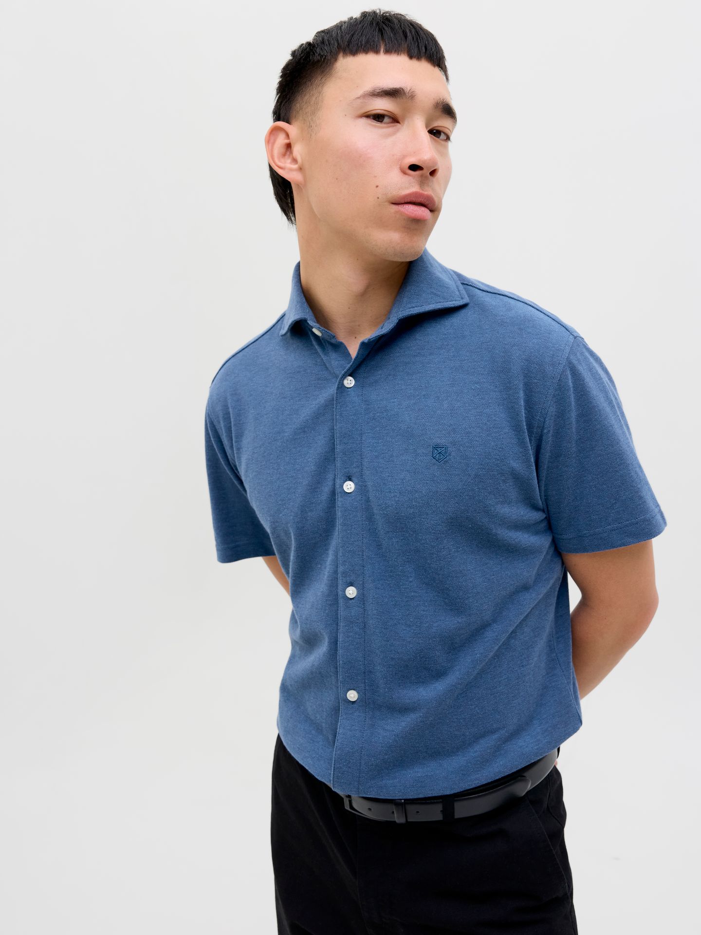 Jack & Jones JPRBLALANCE PIQUE S/S SHIRT SMU Chambray Blue 2900156061048