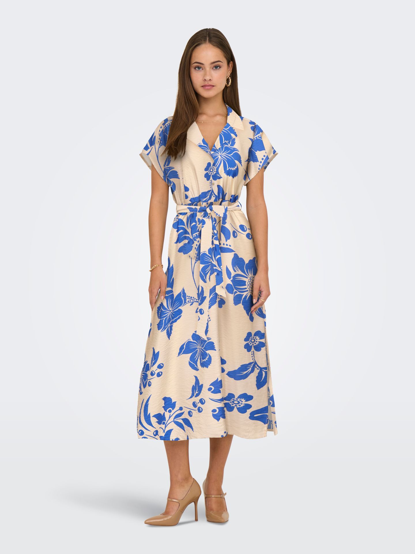 JDY JDYTROYA LIFE S/L MIDI DRESS WVN DI Creme/35-01-26 DAZZLING BLUE FLOWER 00113050-EKA26011400003302