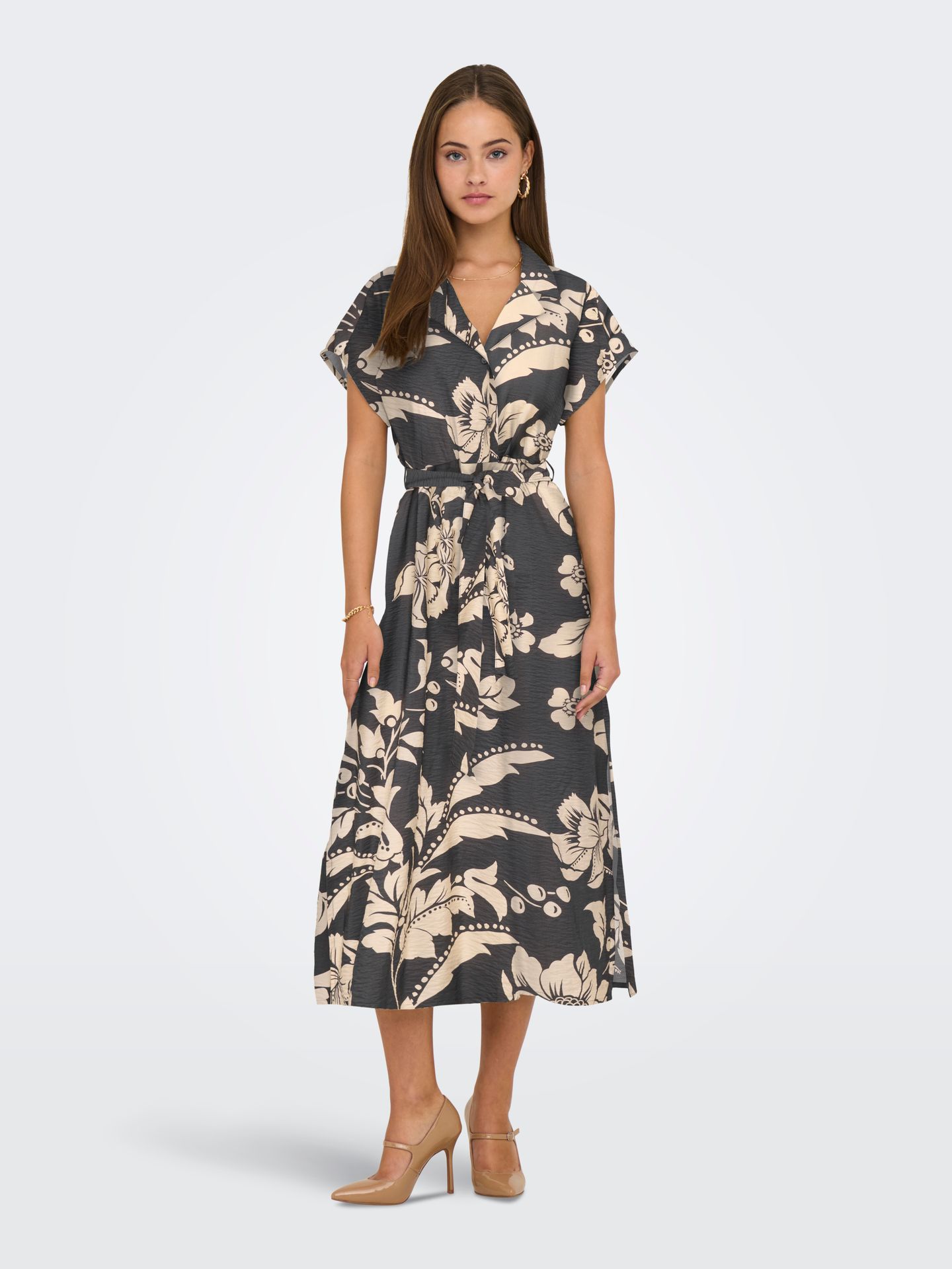 JDY JDYTROYA LIFE S/L MIDI DRESS WVN DI Phantom/33-01-26 CREME FLOWERS 00113050-EKA26011400003303