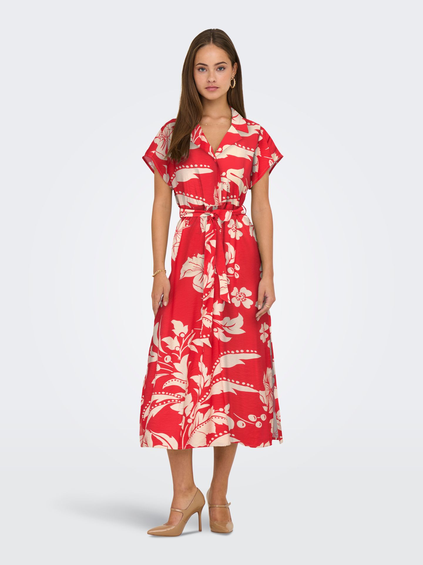 JDY JDYTROYA LIFE S/L MIDI DRESS WVN DI Salsa/34-01-26 CREME FLOWERS 00113050-EKA26011400003304