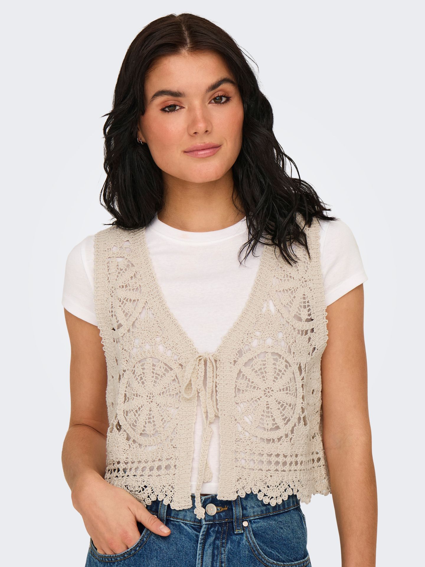 JDY JDYVIC S/L V-NECK TIE VEST KNT Tapioca 2900156108033