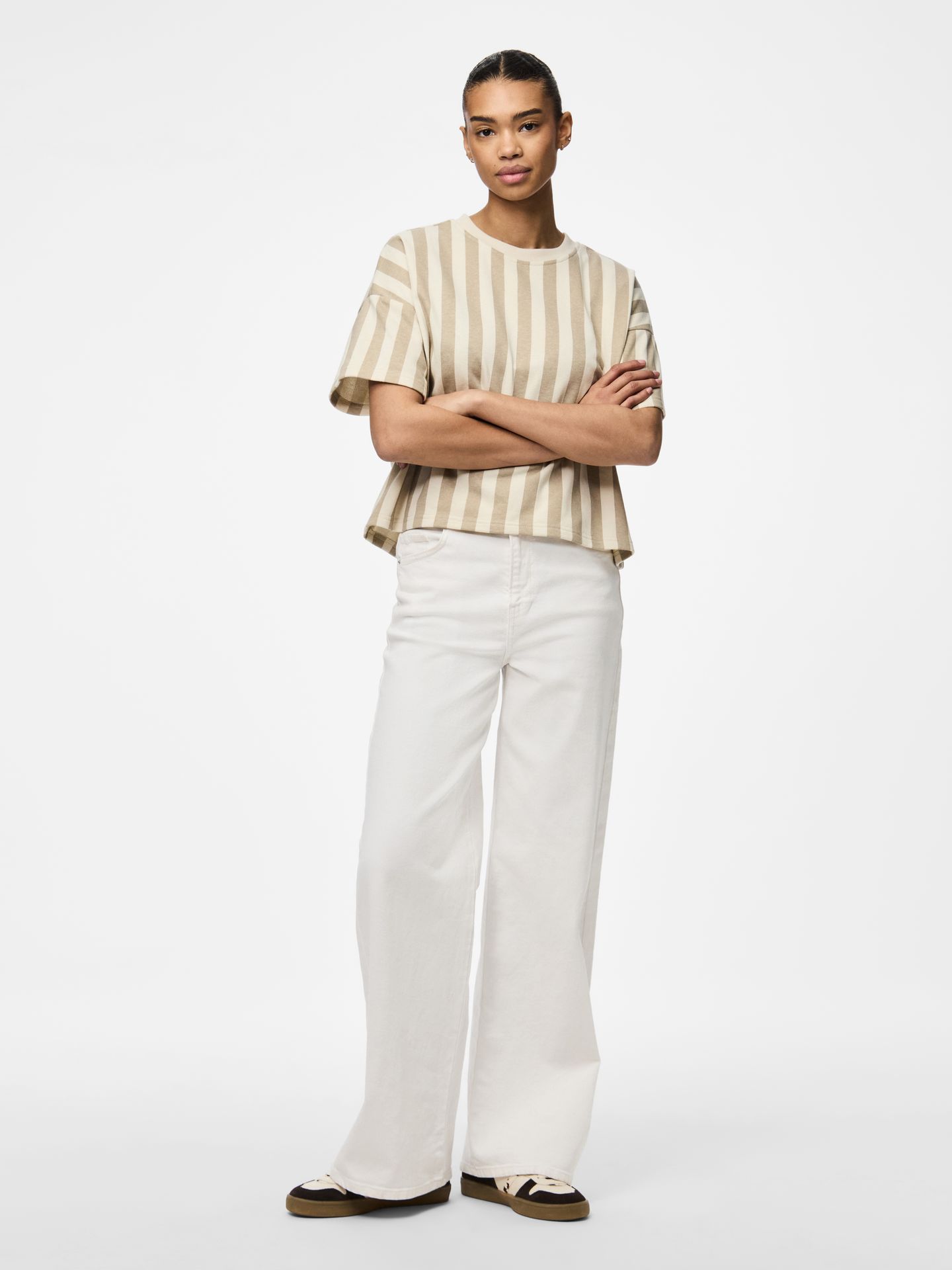 Pieces PCCHILLI SUMMER 2/4 SWT STRPE UB NO Silver Mink/NEW CLOUD DANCER 2900156124019