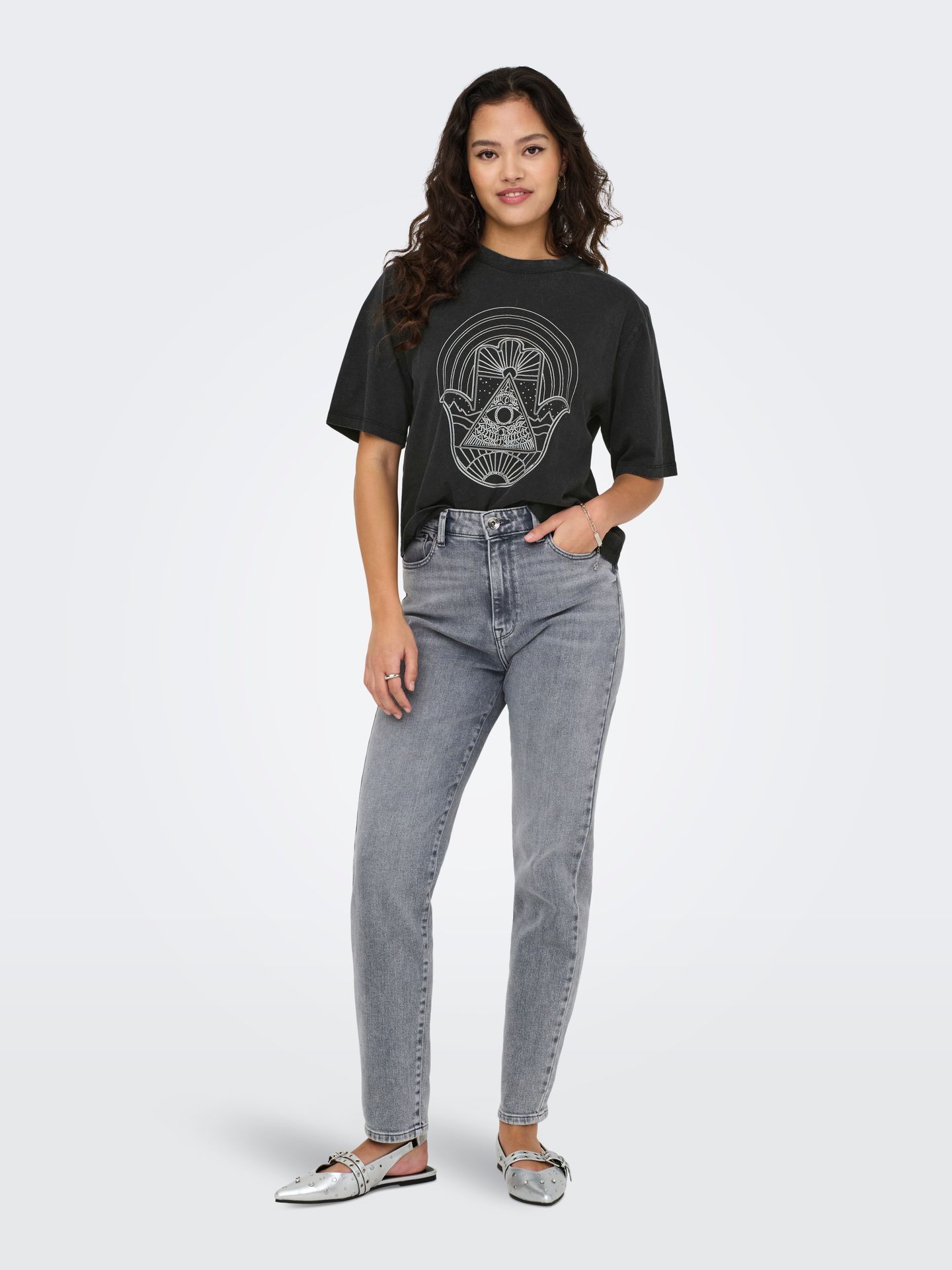 JDY JDYCARLA S/S WASHED PRINT TOP JRS Black/LEO AOP 2900156190021