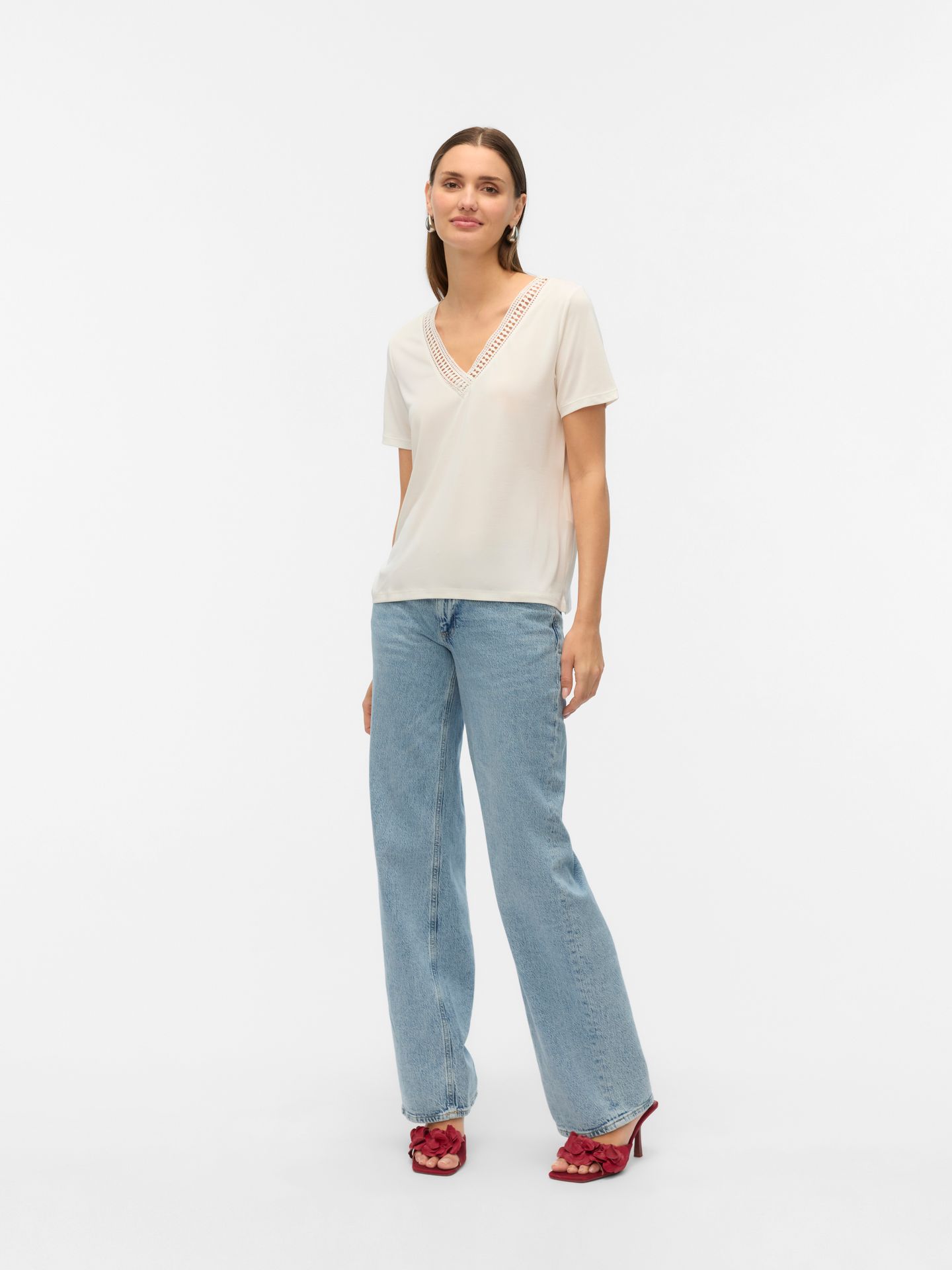 Vero Moda VMSAVANNAH LACE 2-WAY SS TOP JRS Snow White 2900156225020