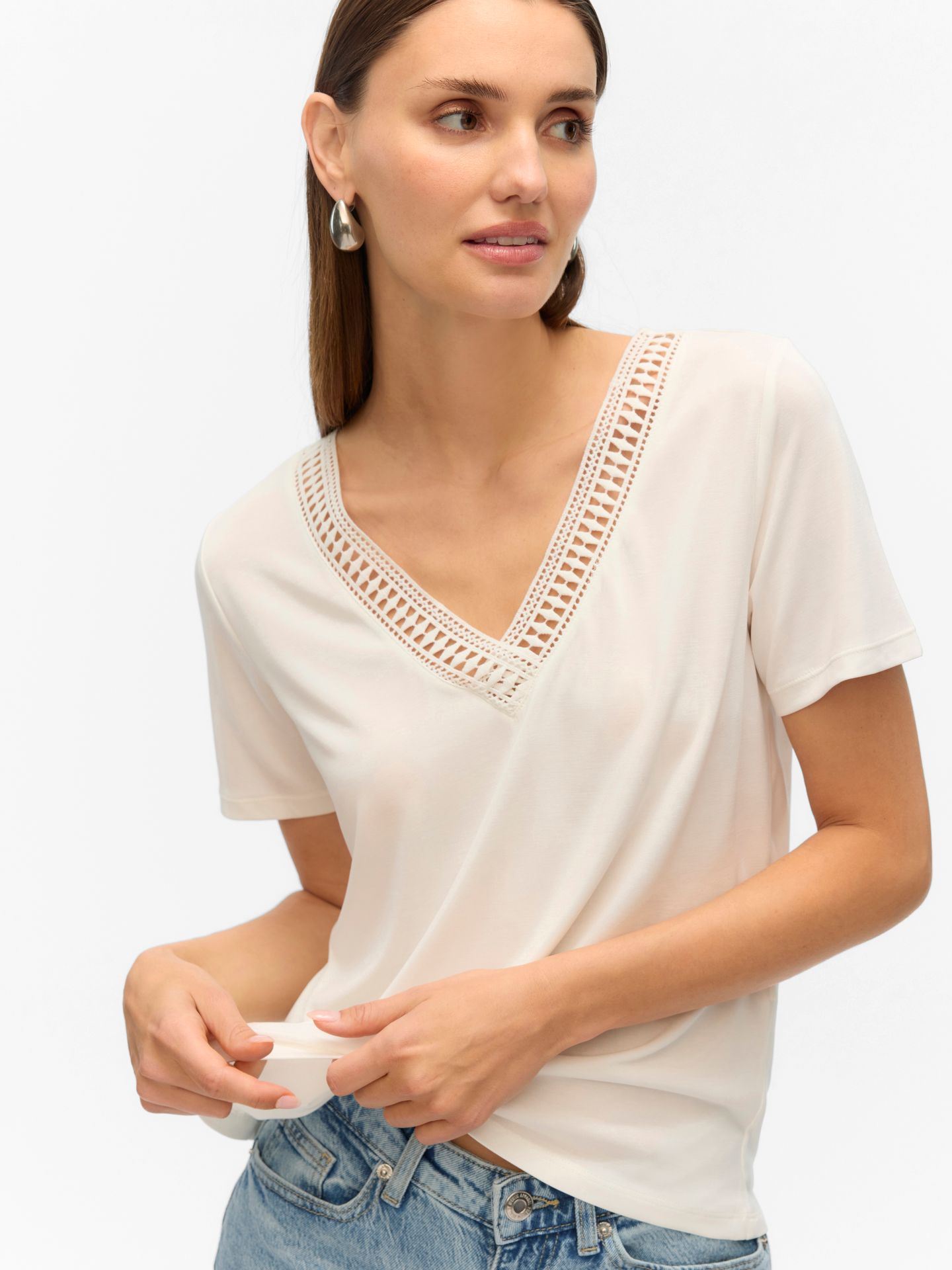 Vero Moda VMSAVANNAH LACE 2-WAY SS TOP JRS Snow White 2900156225020