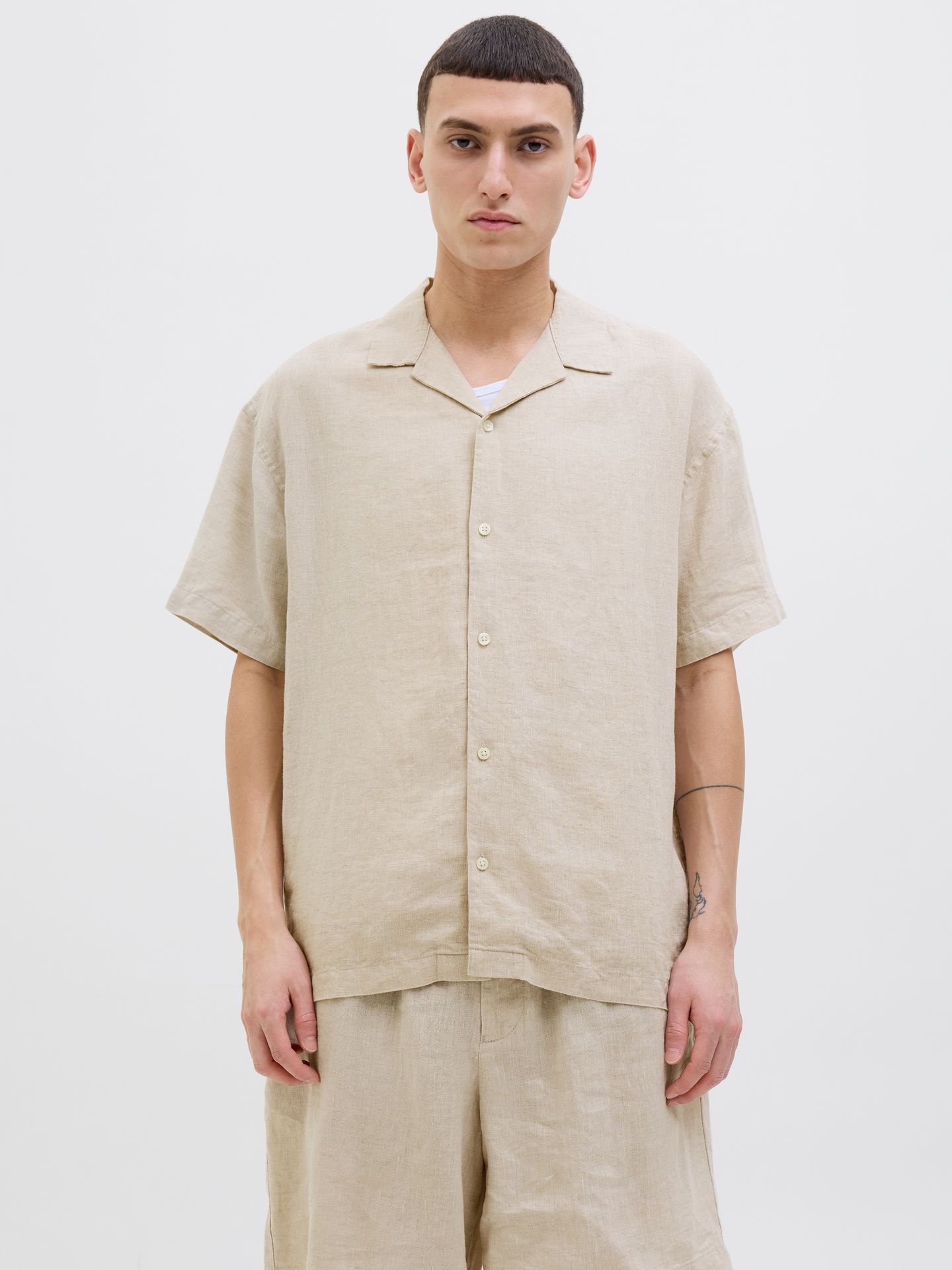 Jack & Jones JPRCCLAWRENCE LINEN RESORT S/S SHIR Silver Lining/RELAXED FIT 2900156228038