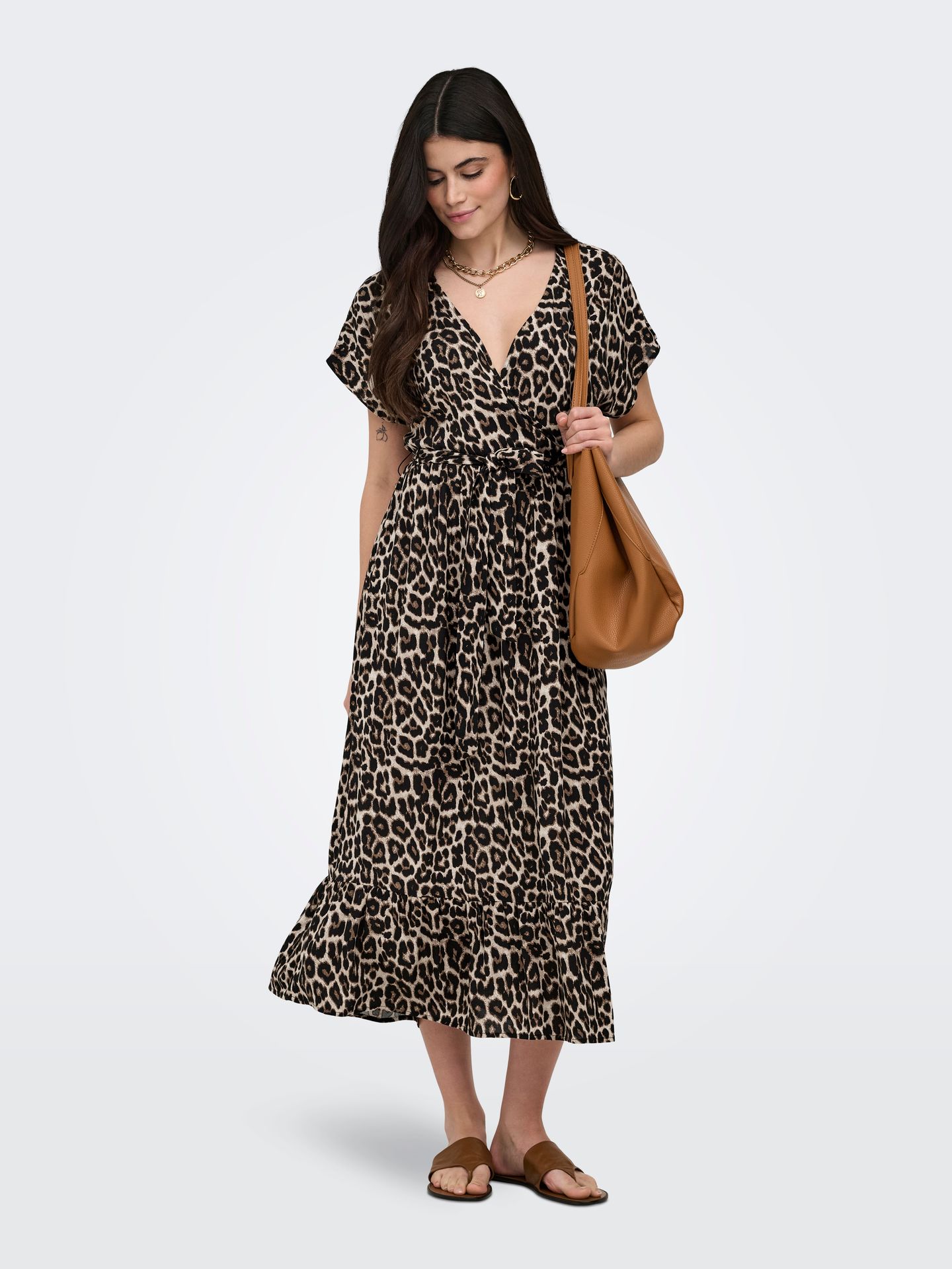 Only ONLZILLA ADELE LIFE SS LONG DRESS W Timber Wolf/631 WILDLIFE 00113138-EKA26011400003414