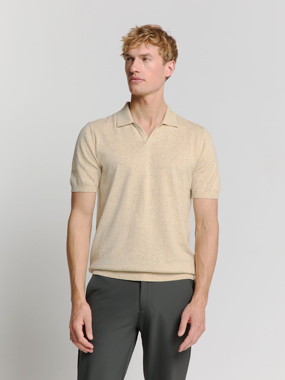 No Excess Pullover Short Sleeve Polo V Melange With Linen 015 sand 2900156295047 No Excess Pullover Short Sleeve Polo V Melange With Linen 015 sand 2900156295047