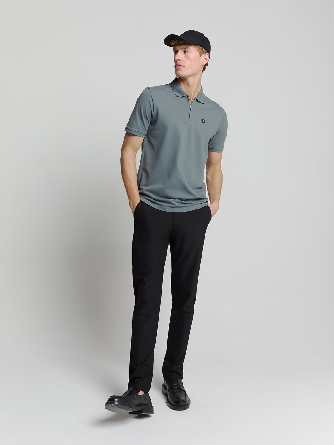 No Excess Polo Zip Pique Garment Dyed 137 washed blue 2900156305074 No Excess Polo Zip Pique Garment Dyed 137 washed blue 2900156305074