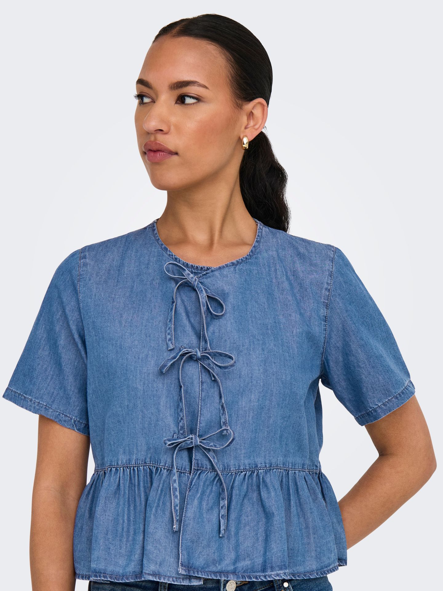 Only ONLBEA SS BOW DNM SHIRT BJ Medium Blue Denim 2900156358032