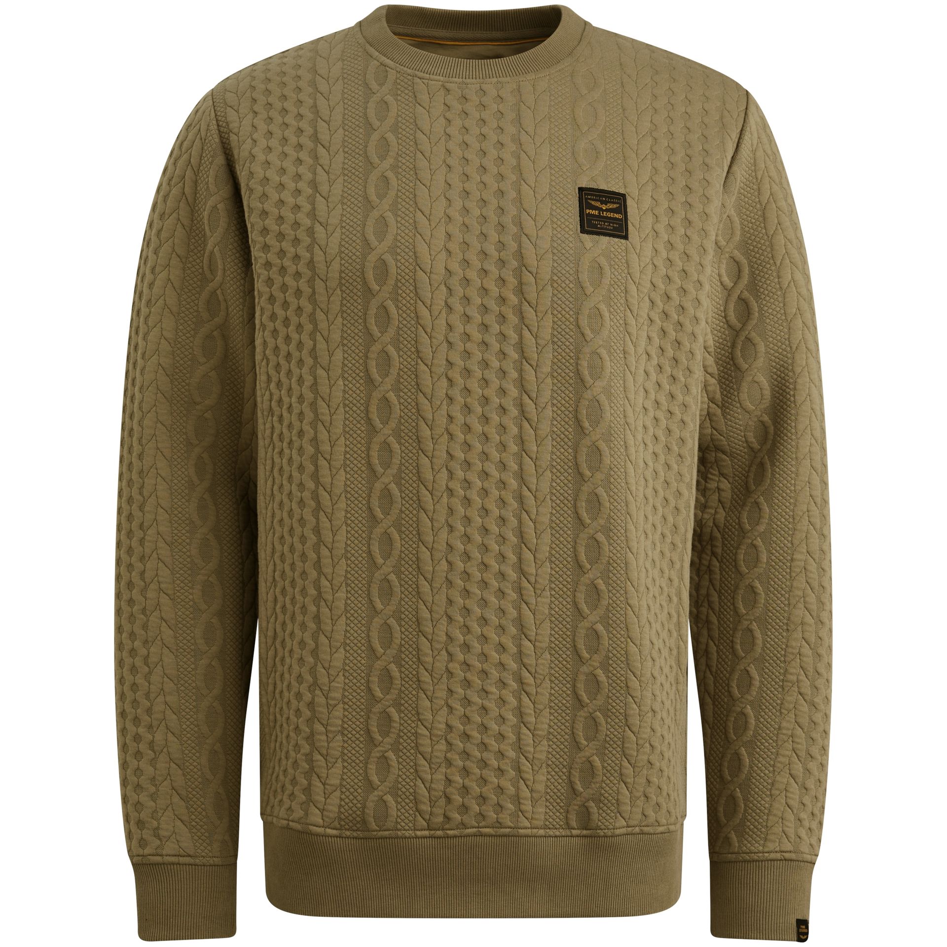 Pme Legend Crewneck cable jacquard sweat Dusky Green 00113215-6389