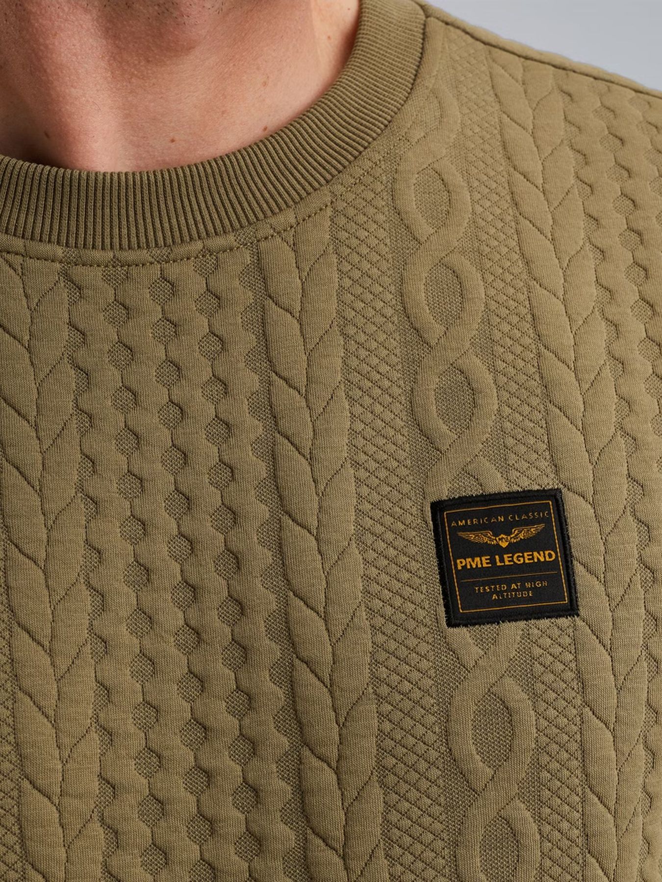 Pme Legend Crewneck cable jacquard sweat Dusky Green 2900156374018