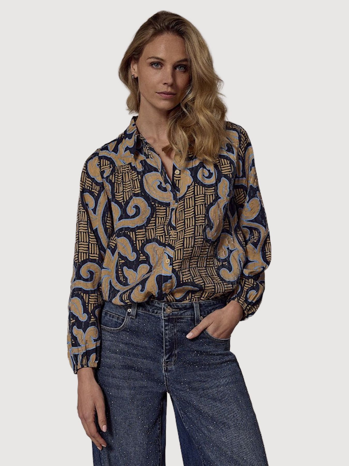 Tramontana Blouse Modern Rococo Tie Detail Print Blues 009995 00113238-EKA26012900000012