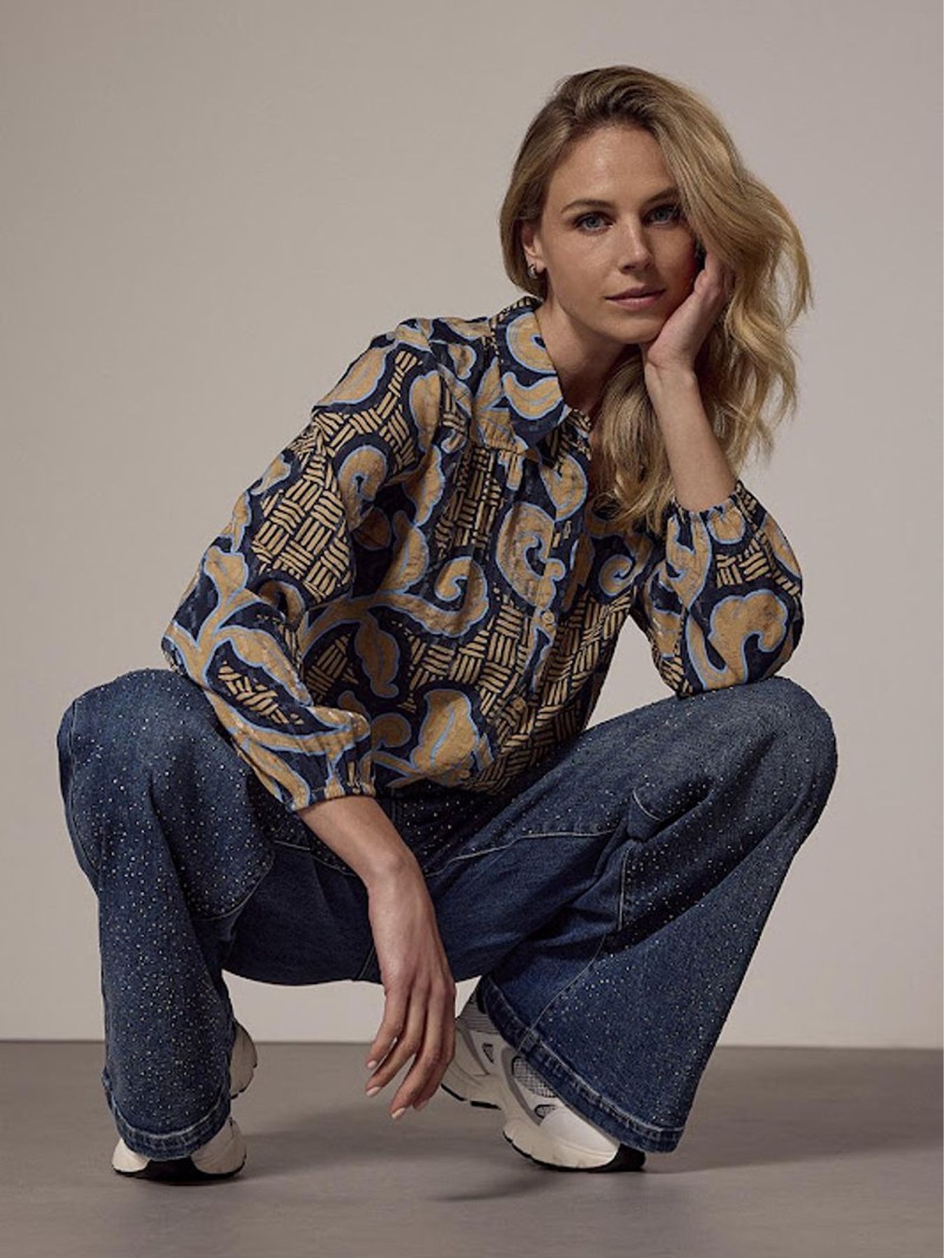 Tramontana Blouse Modern Rococo Tie Detail Print Blues 009995 2900156422023