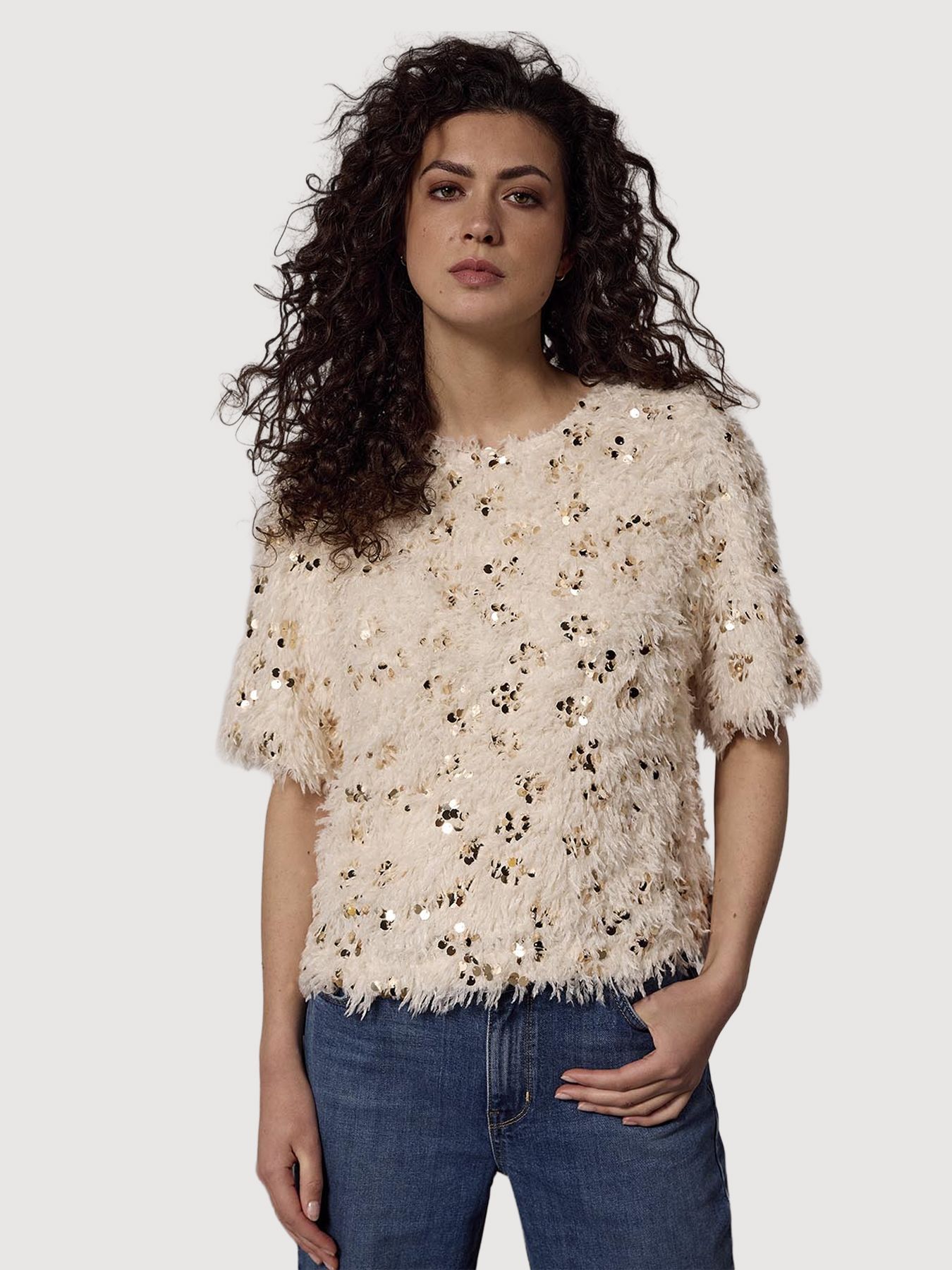 Tramontana Feathered Sequin Top Stone 006800 00113246-EKA26012900000037
