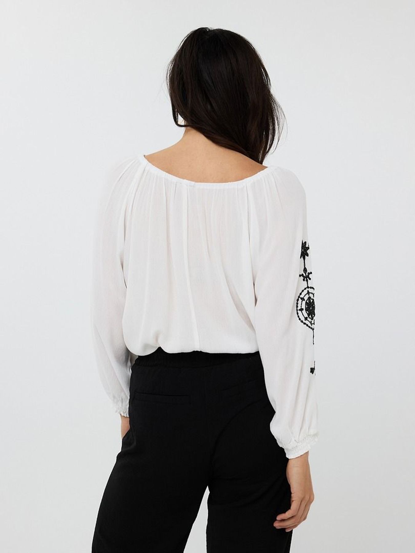 Esqualo Blouse smock crinkle embroidery 982 off white / black 2900156449143