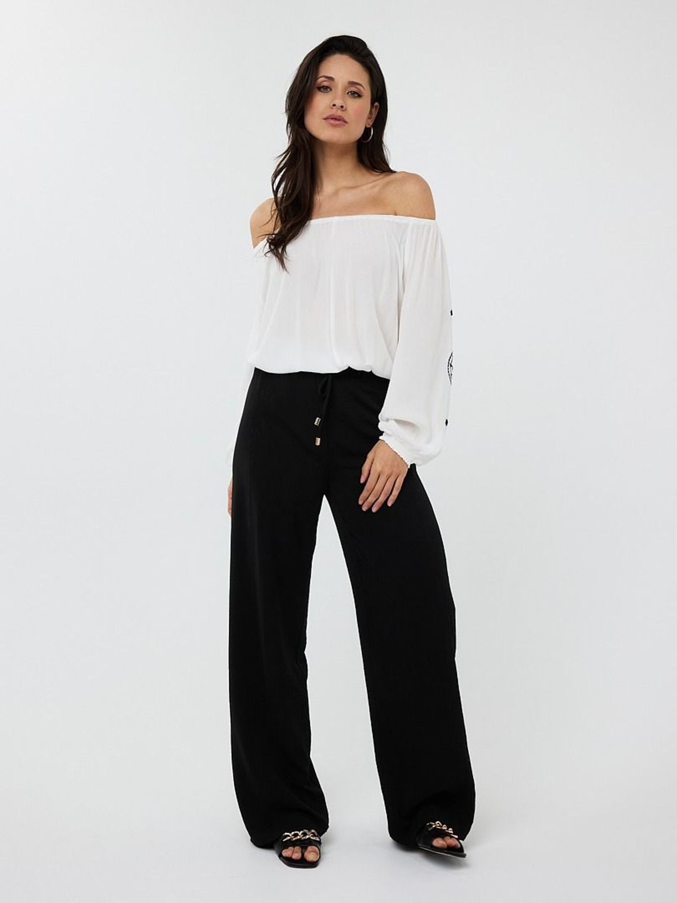 Esqualo Blouse smock crinkle embroidery 982 off white / black 2900156449143
