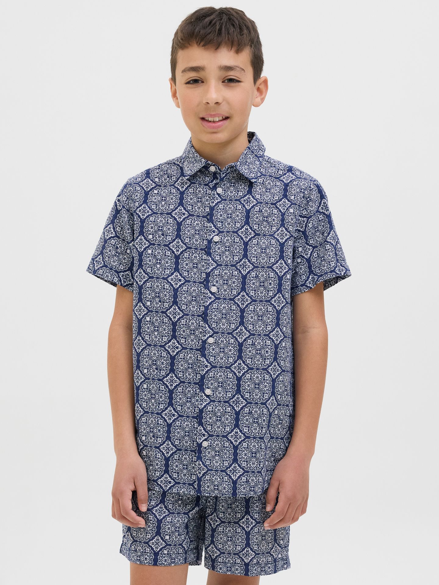 Jack & Jones JORSEERSUCKER AOP SHIRT SS JNR Ocean Cavern 2900156470017