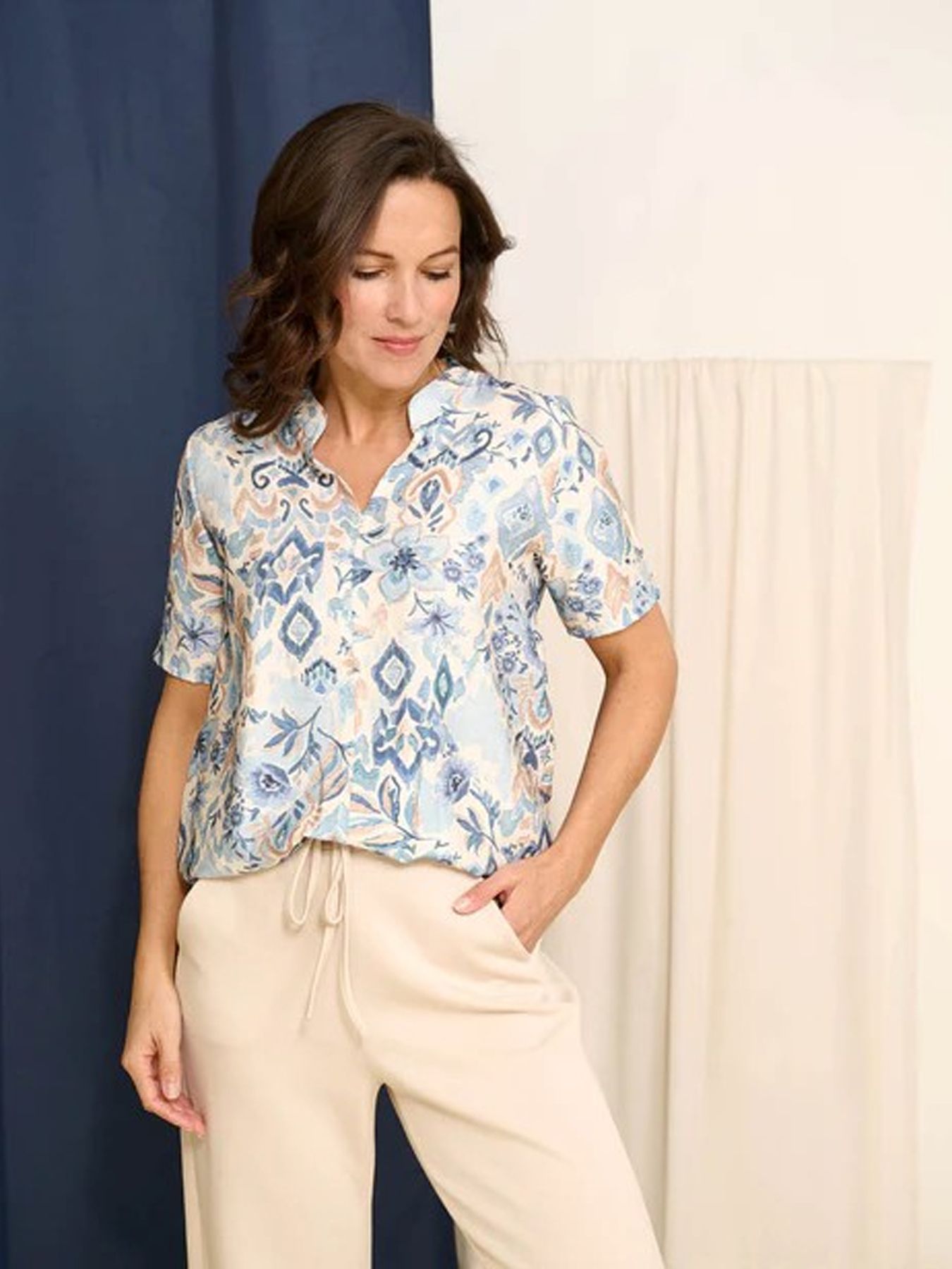 Fos Fashion 7359 Top Doortje bloem ikat JEANS 00113308-BJ