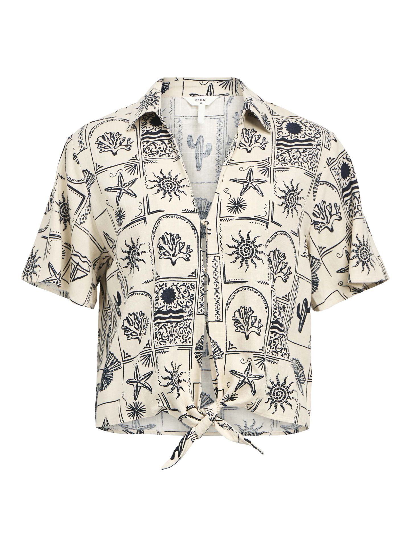 Object OBJEMBER RE S/S TIE SHIRT 139 Sandshell/Small black strokes col 00113338-EKA22000400000028