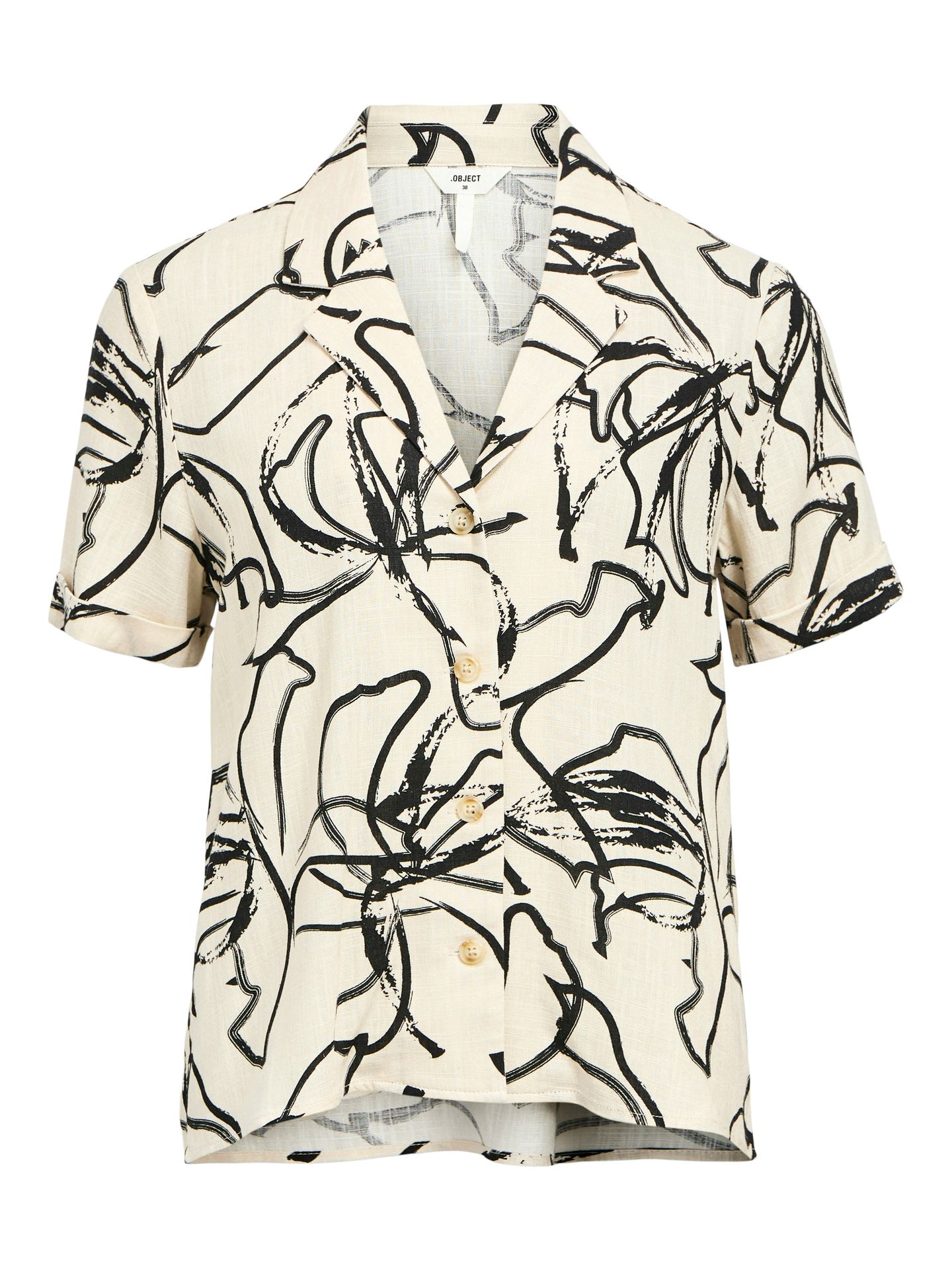 Object OBJSANNE S/S SHIRT AOP NOOS Sandshell/Small black strokes col 00113463-EKA22000400000028