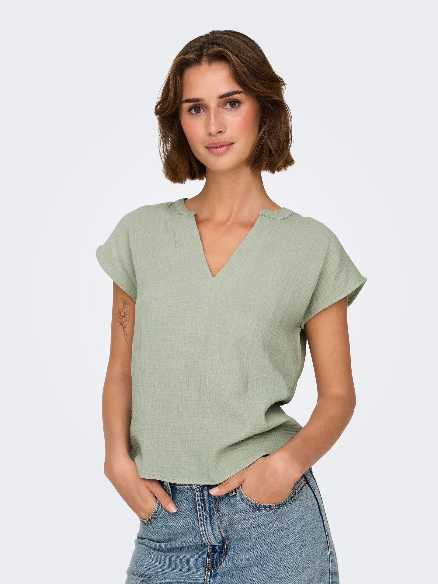 JDY JDYTHEIS LIFE S/S TOP WVN DIA Desert Sage 2900165437032
