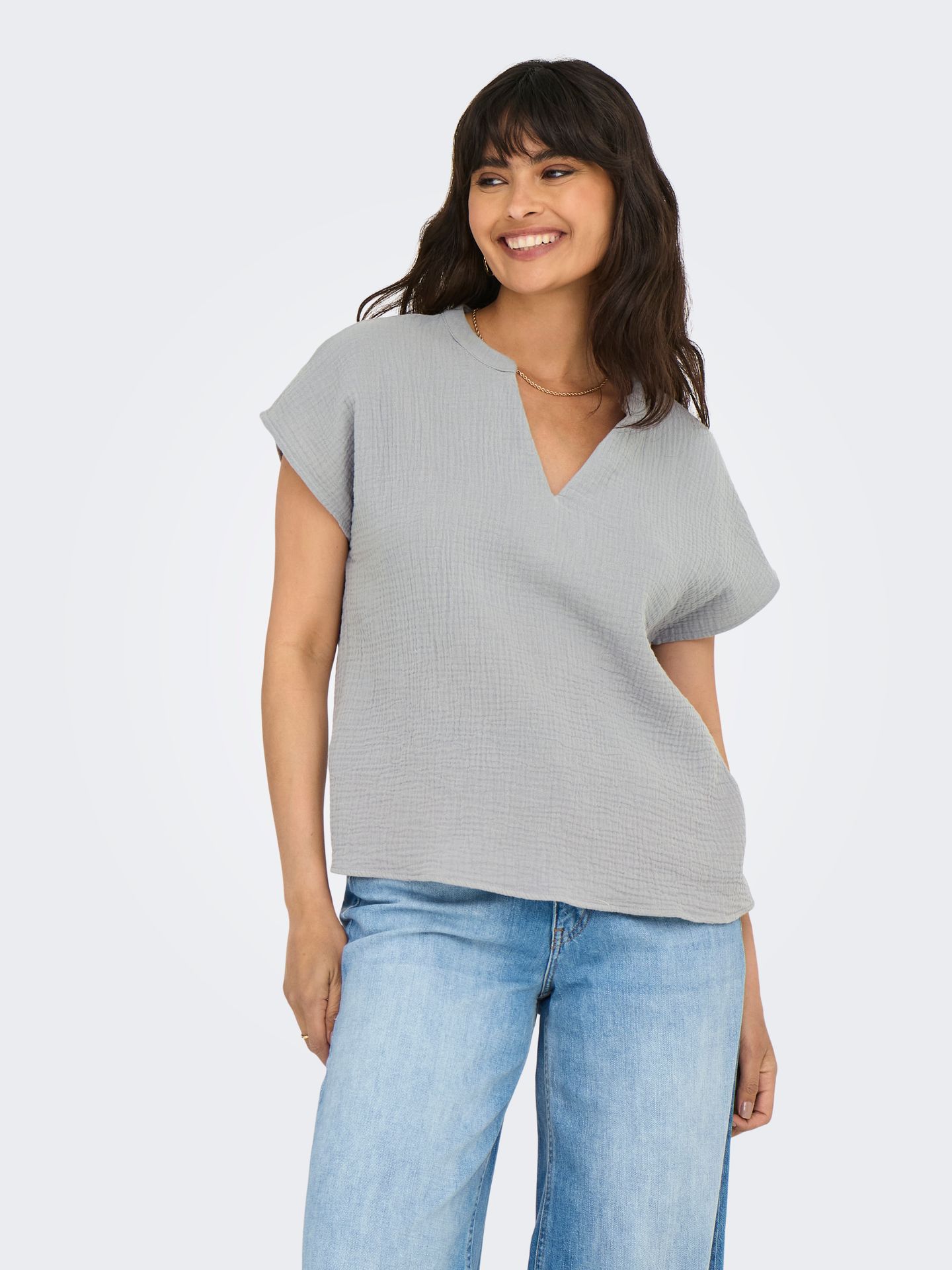 JDY JDYTHEIS LIFE S/S TOP WVN DIA Formal Gray 2900156868029