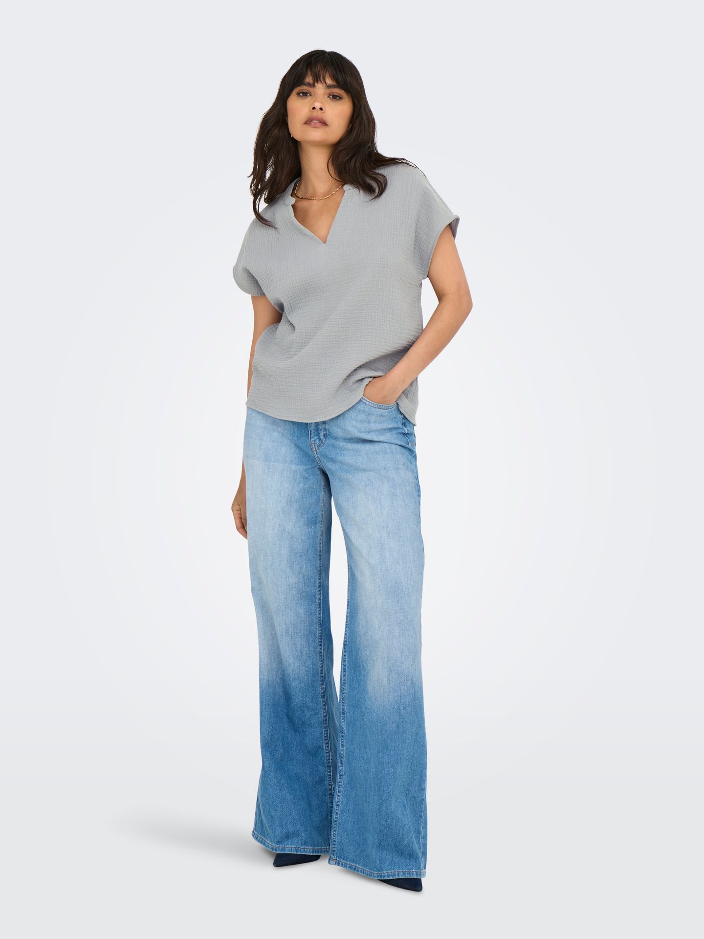JDY JDYTHEIS LIFE S/S TOP WVN DIA Formal Gray 2900156868029